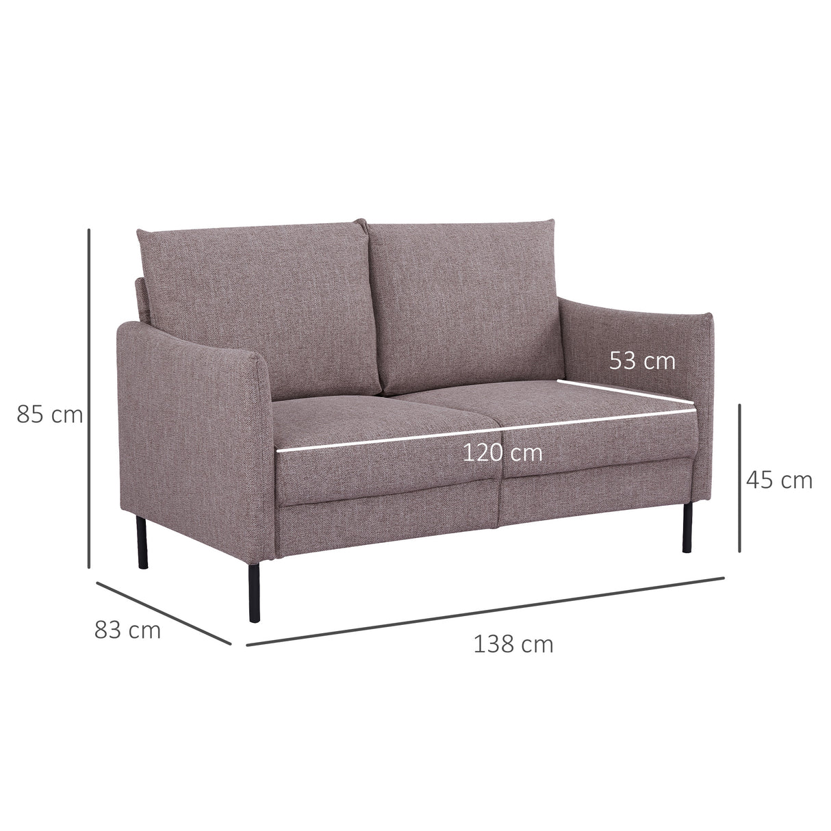 easycomfort easycomfort divano 2 posti in legno per casa e ufficio con seduta rivestita in tessuto effetto lino 138x83x85 cm caffe