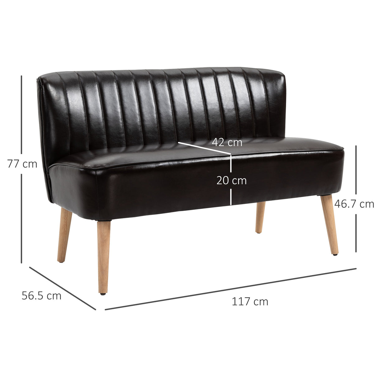 easycomfort easycomfort divano 2 posti in similpelle senza braccioli struttura e gambe in legno marrone scuro