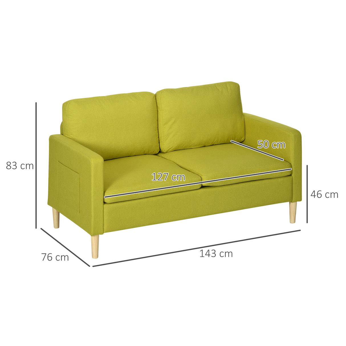 easycomfort easycomfort divano 2 posti in tessuto effetto lino con tasche laterali e cuscini 143x76x83 cm giallo