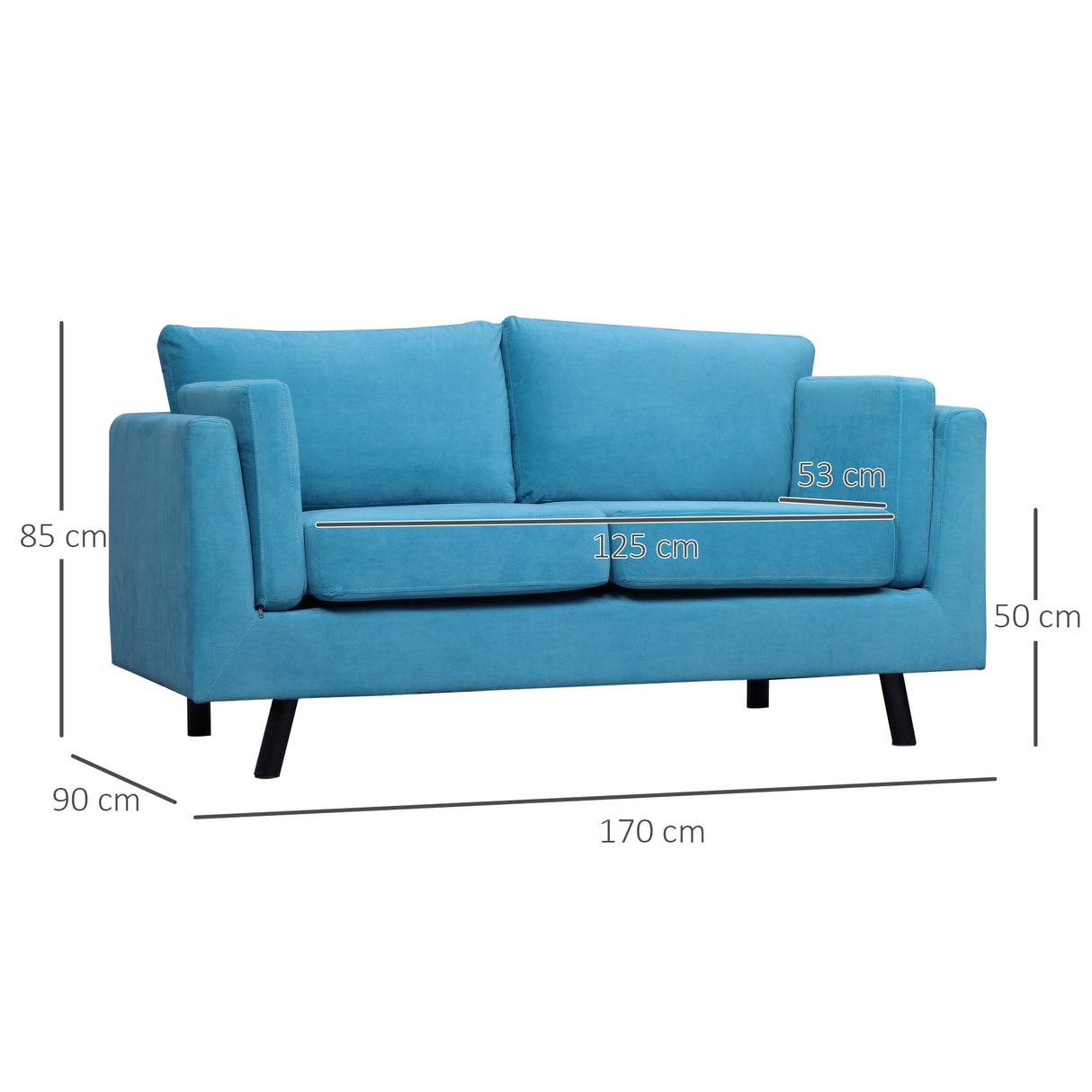 easycomfort easycomfort divano 2 posti moderno con braccioli imbottiti in tessuto effetto velluto e gambe in legno 170x90x85 cm blu