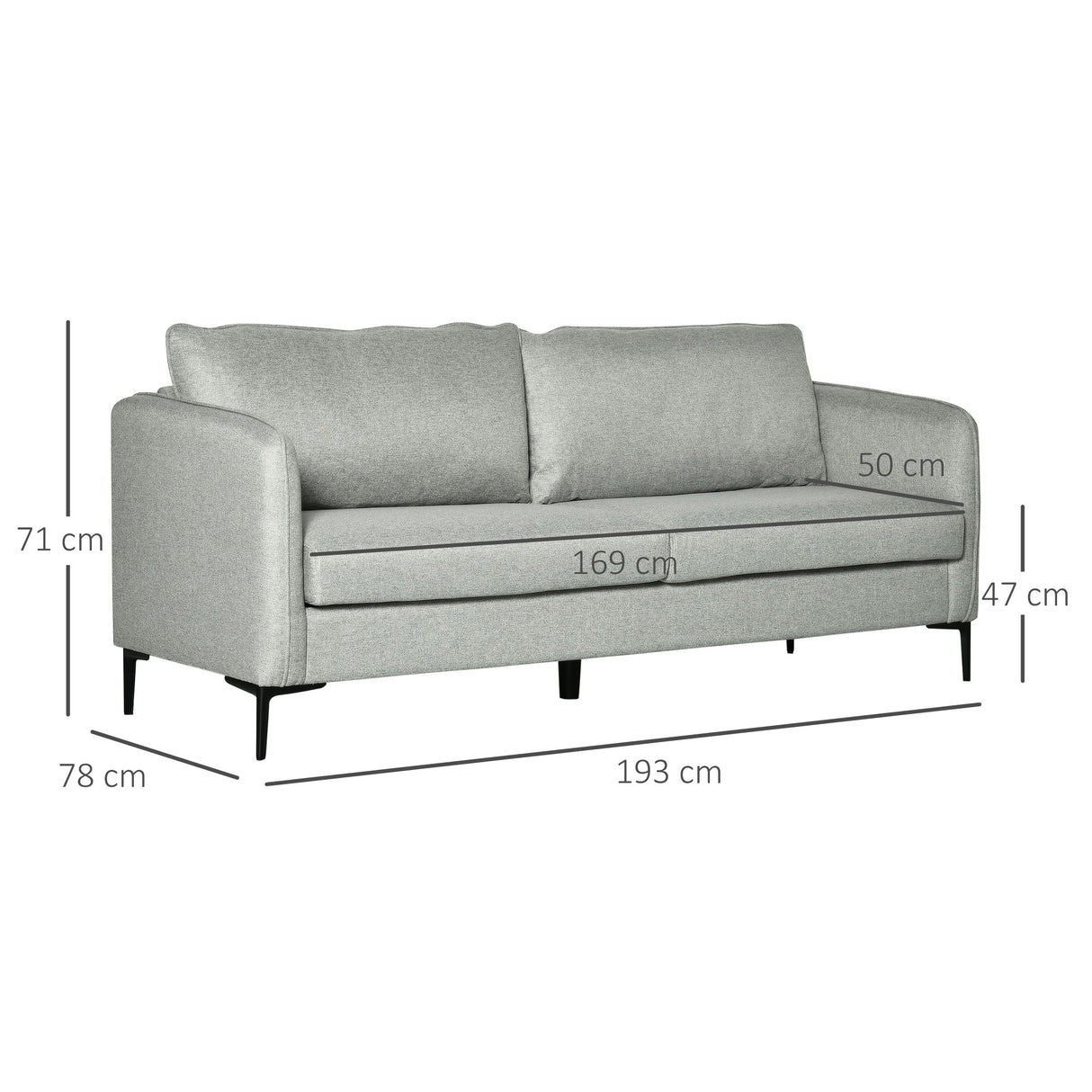 easycomfort easycomfort divano 3 posti in tessuto grigio con 5 piedini e doghe 193x78x71cm