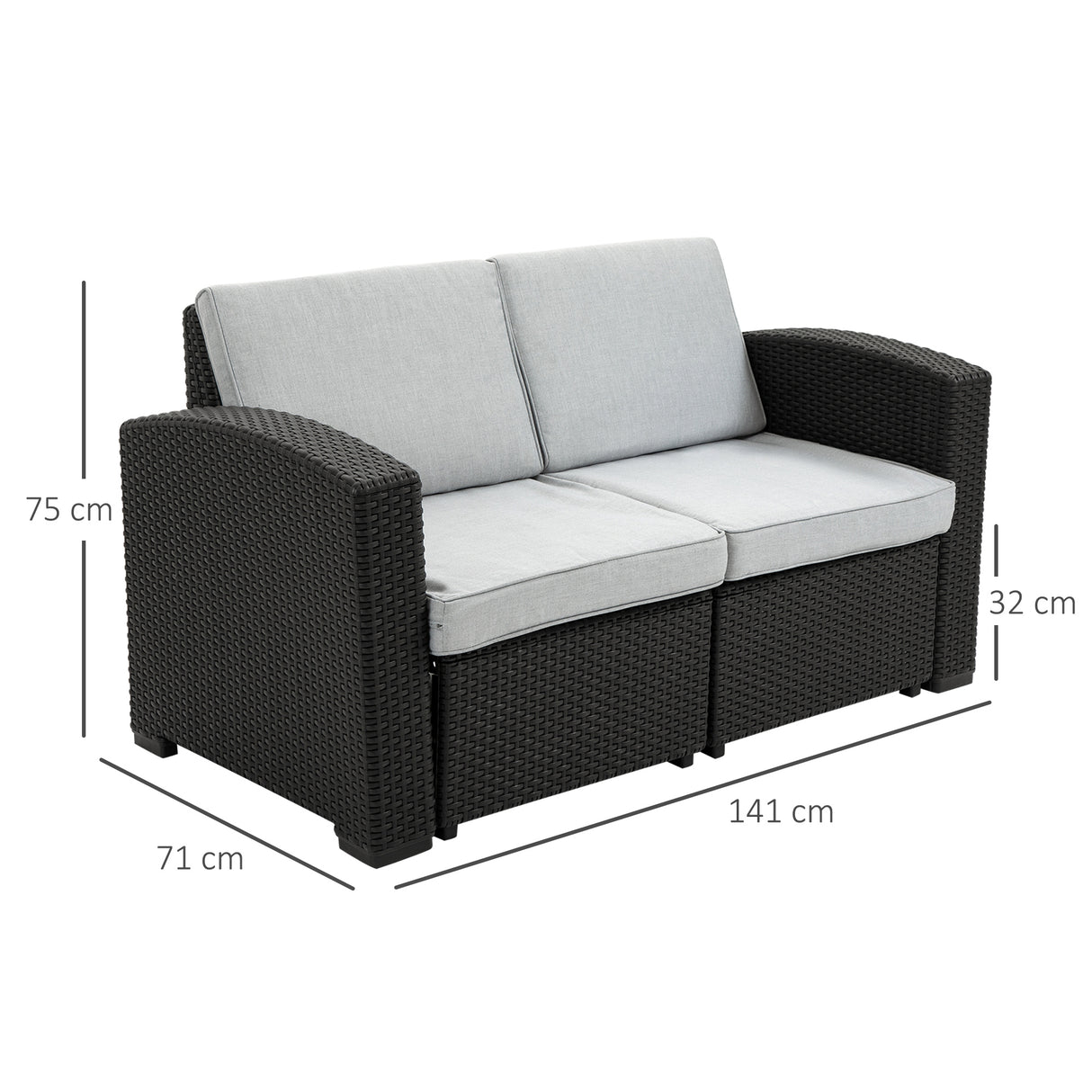 easycomfort easycomfort divano da esterno a 2 posti da in pp plastica ad effetto rattan divano da giardino con cuscini rimovibili e lavabili grigio e nero
