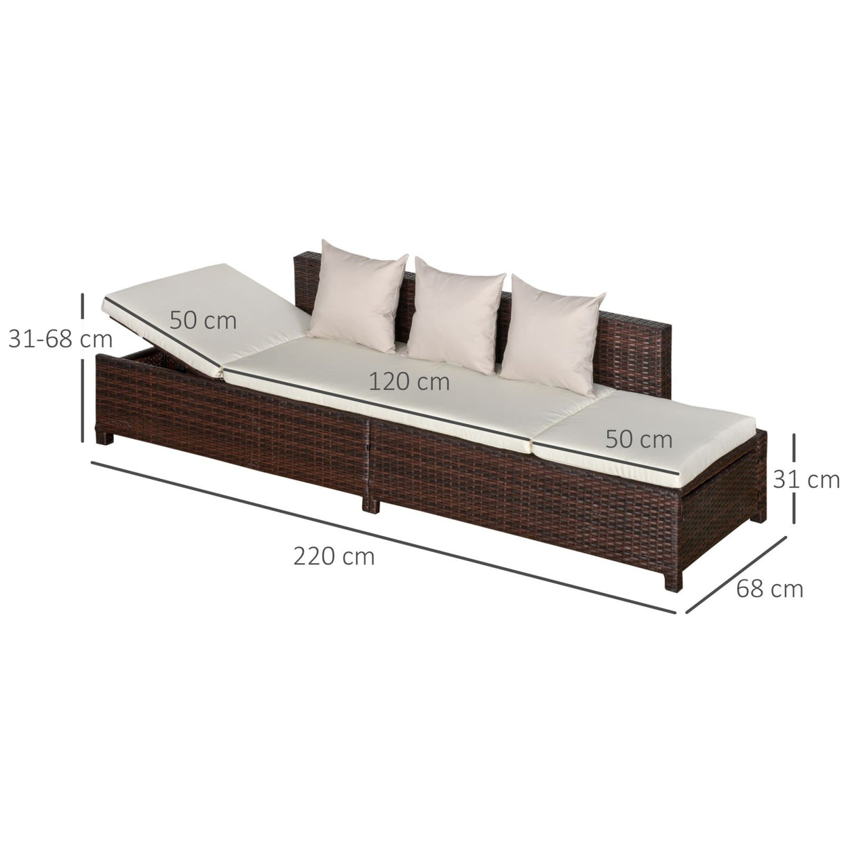 easycomfort easycomfort divano da esterno convertibile in pe rattan marrone con cuscini imbottiti crema ean 8055776916347