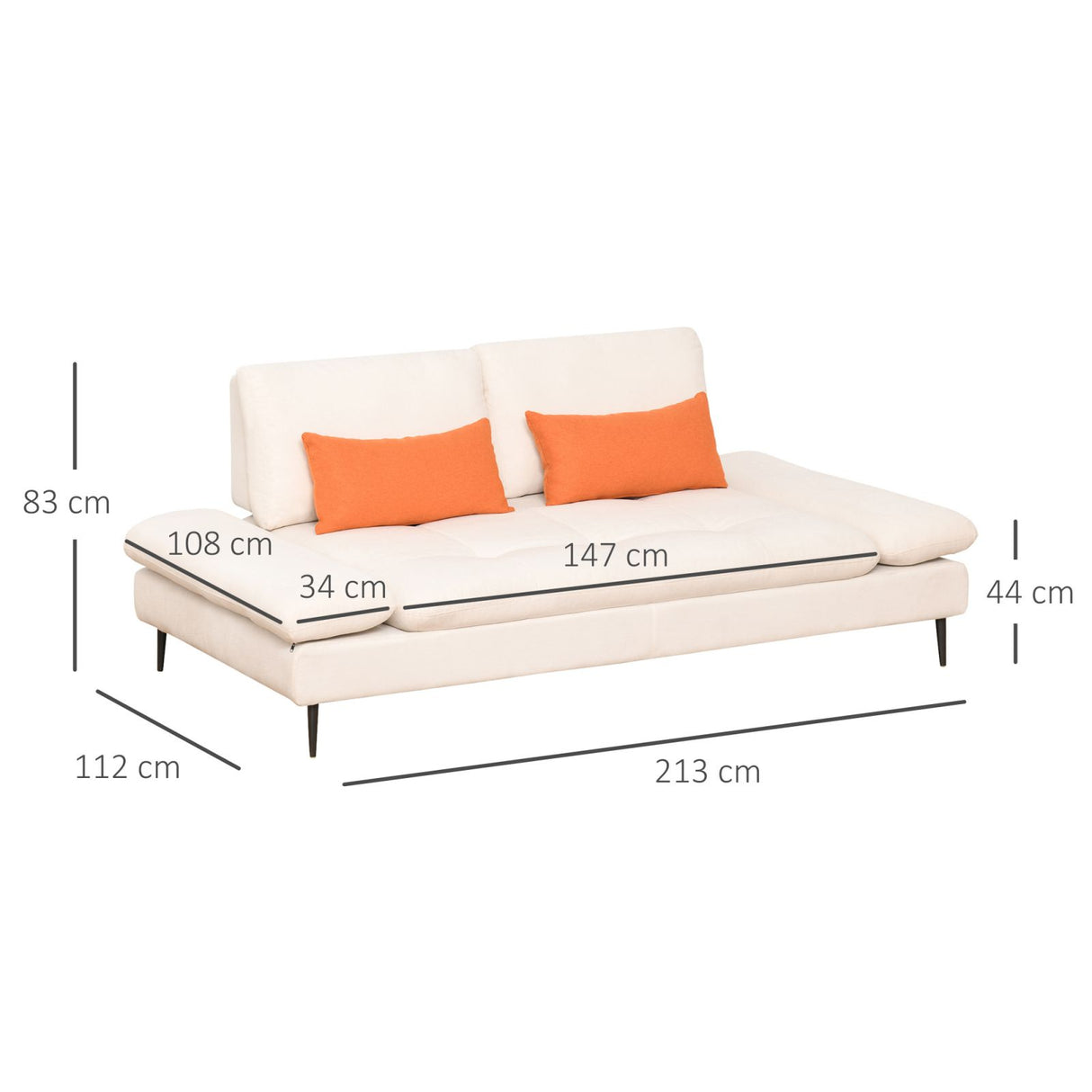 easycomfort easycomfort divano letto 2 posti divanetto in tessuto profondita della seduta regolabile e braccioli 213x112x83cm beige ean 8055776916675