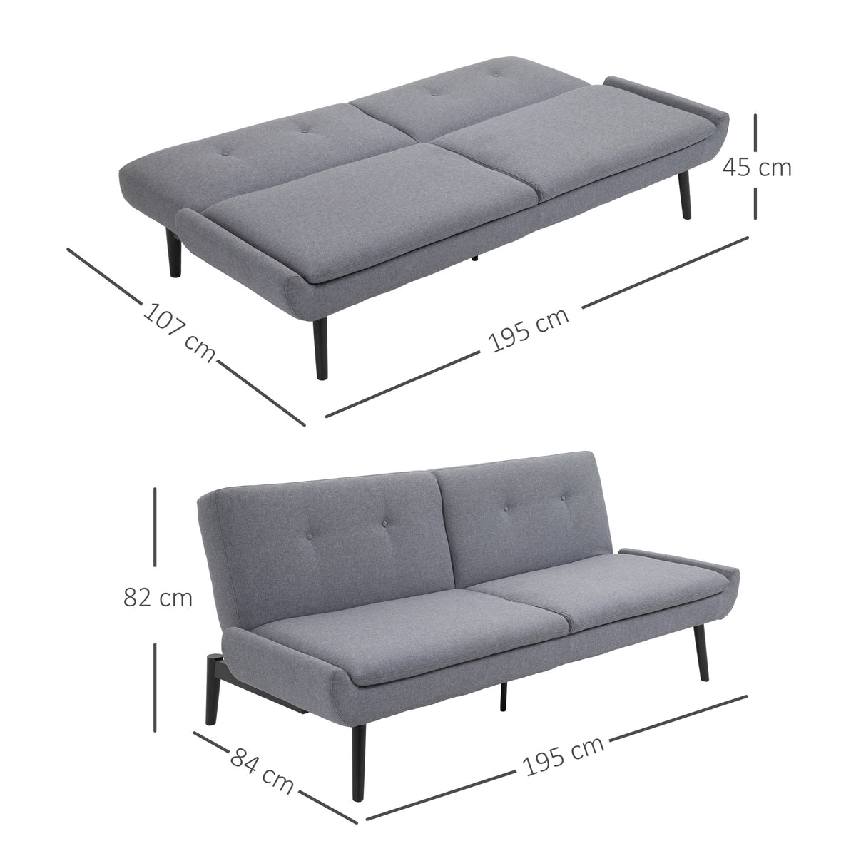 easycomfort easycomfort divano letto 3 posti a 1 piazza con schienale reclinabile grigio