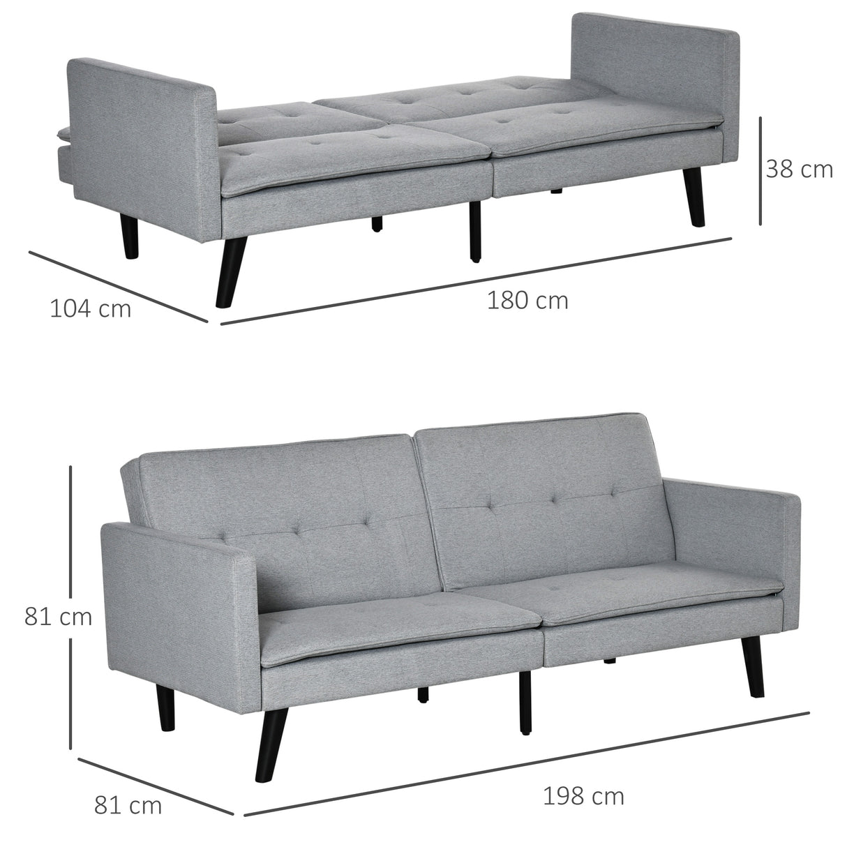 easycomfort easycomfort divano letto a 1 piazza in tessuto e seduta a 3 posti schienale a 3 reclinazioni 198x81x81cm grigio