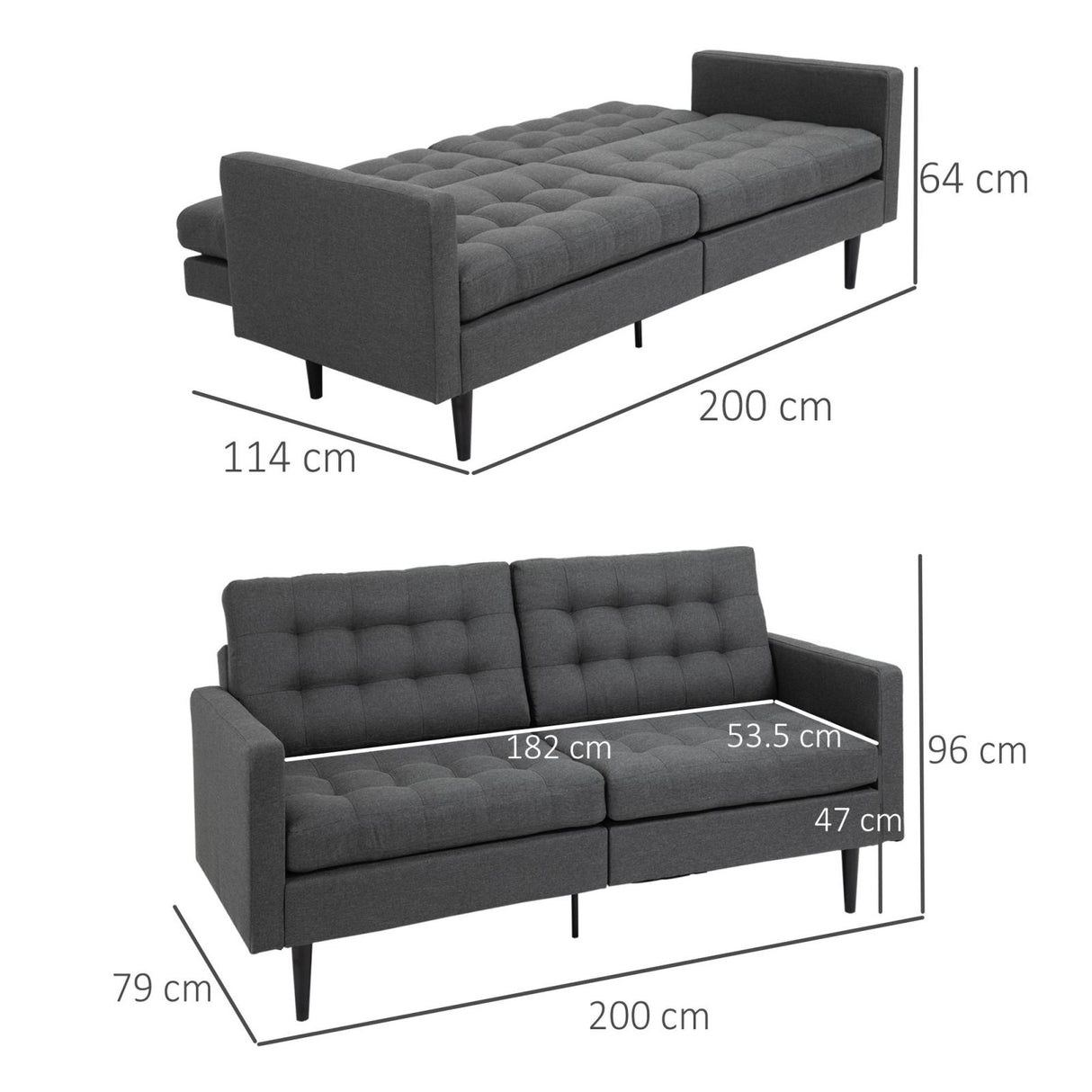 easycomfort easycomfort divano letto con schienale regolabile in tessuto grigio scuro