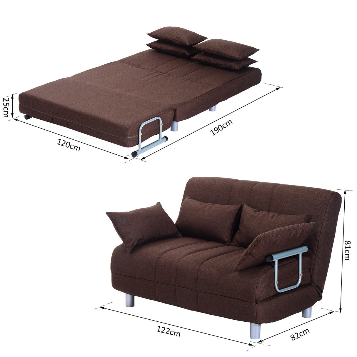 easycomfort easycomfort divano letto matrimoniale in acciaio e tessuto di poliestere con 4 cuscini marrone ean 8055776912554