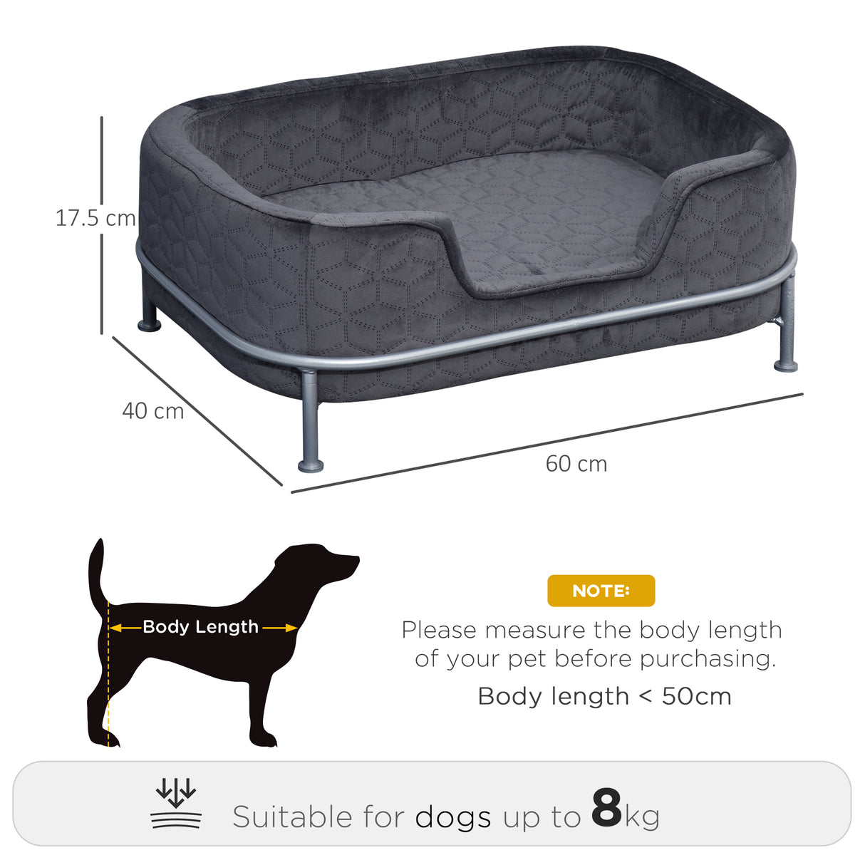easycomfort easycomfort divano per cani e gatti imbottito in velluto con base in metallo 63 5x43x24 5cm grigio scuro