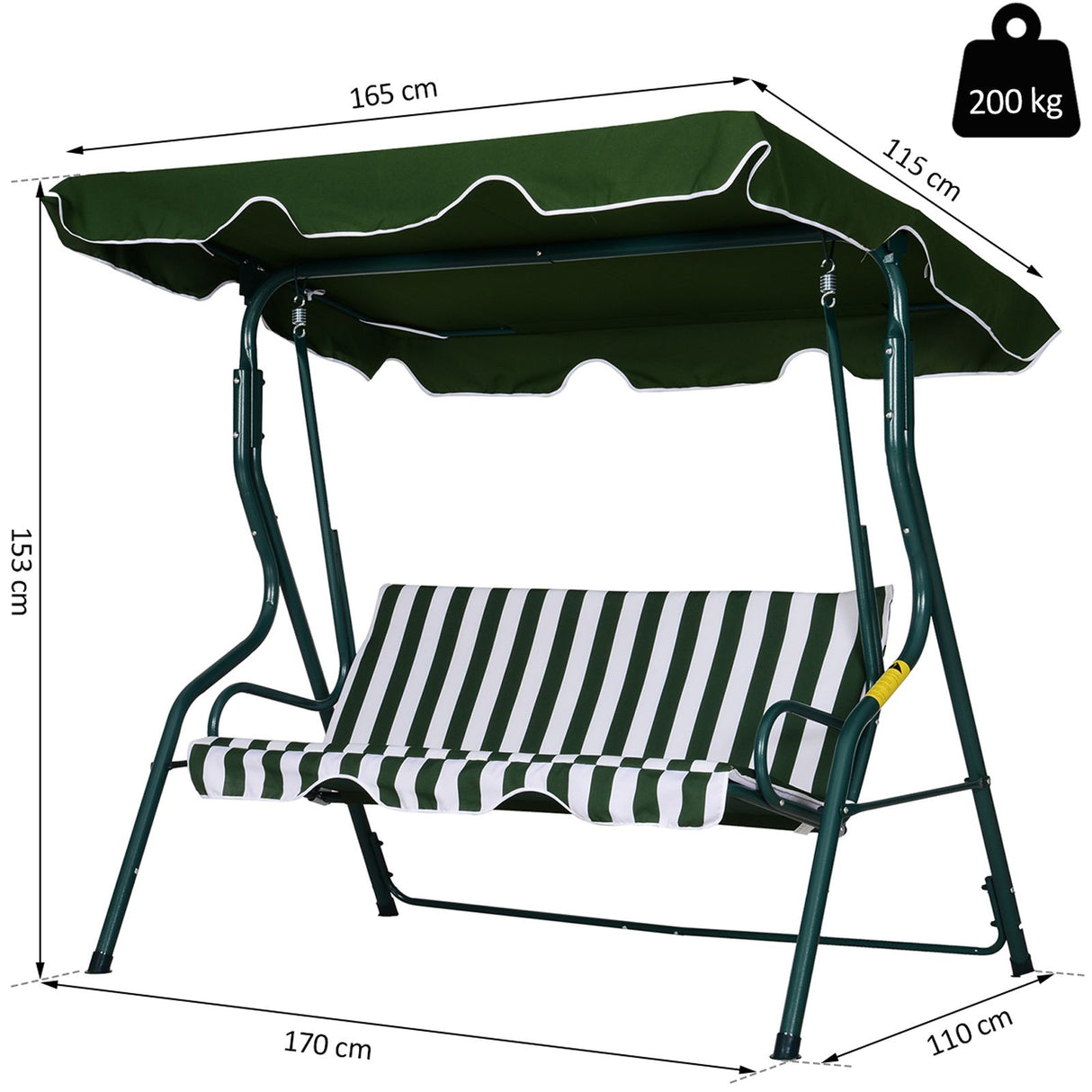 easycomfort easycomfort dondolo 3 posti in acciaio con tettuccio e imbottitura in tessuto a righe bianco e verde ean 8054144132563