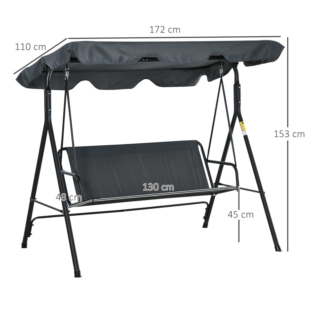 easycomfort easycomfort dondolo da giardino 3 posti con tettuccio parasole regolabile e cuscini 172lx120x153cm grigio