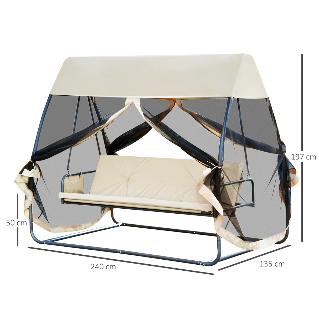 easycomfort easycomfort dondolo letto 3 posti ribaltabile esterno con zanzariera caffe chiaro