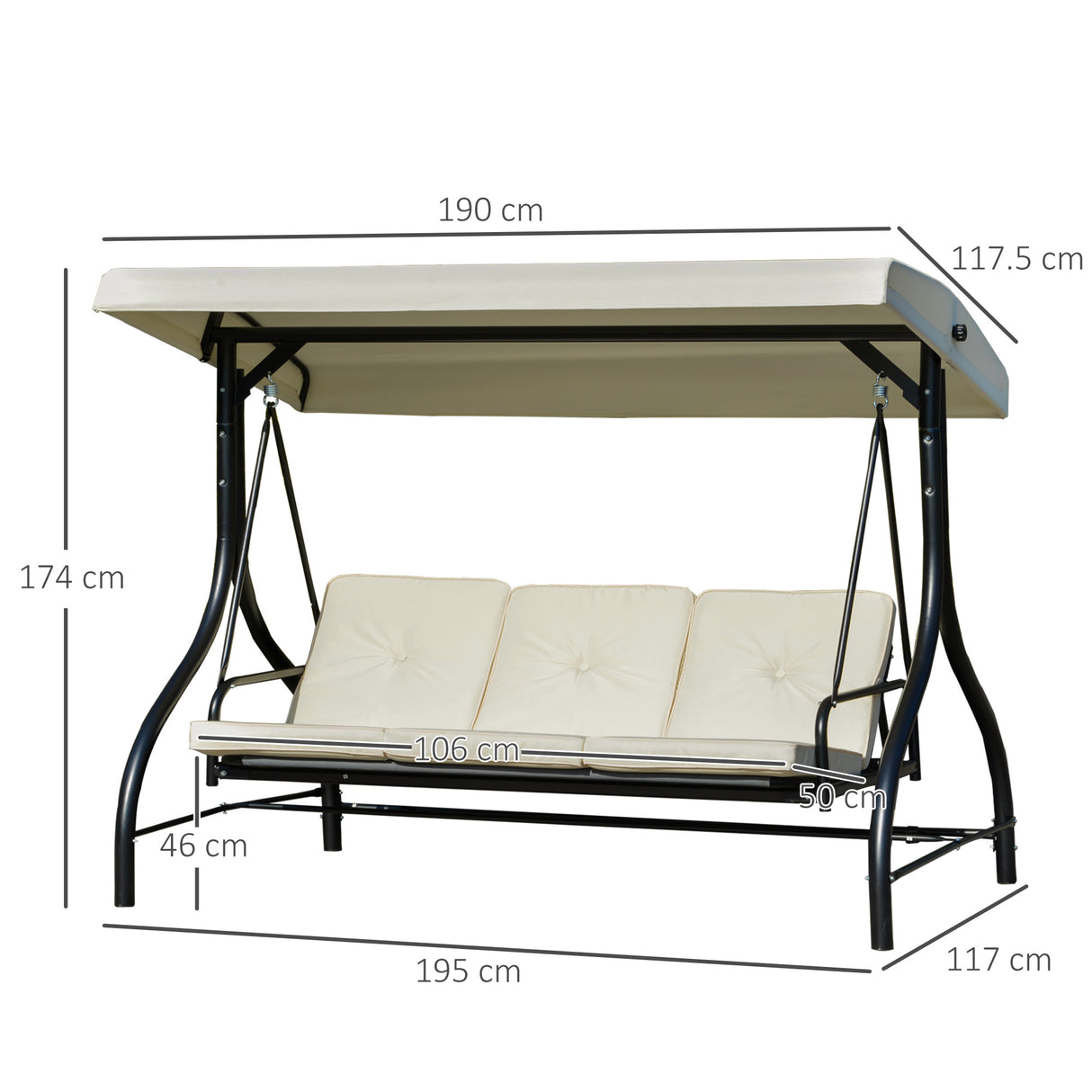 easycomfort easycomfort dondolo letto da giardino 3 posti con tettuccio regolabile metallo e poliestere beige
