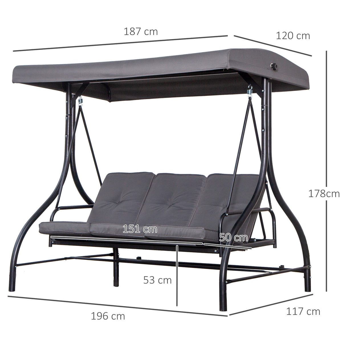 easycomfort easycomfort dondolo letto da giardino 3 posti con tettuccio regolabile metallo e poliestere grigio