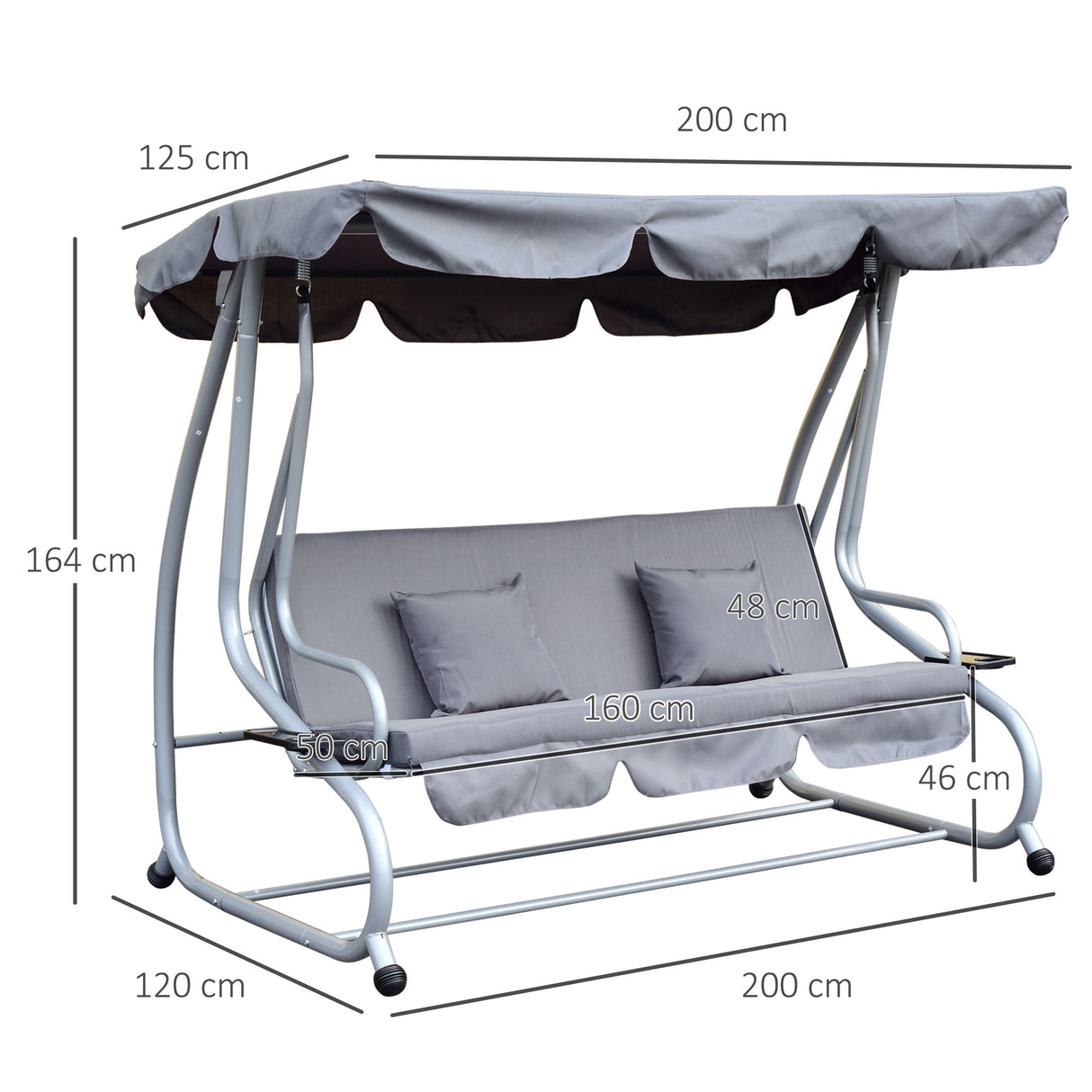easycomfort easycomfort dondolo reclinabile 3 posti con tetto in poliestere grigio