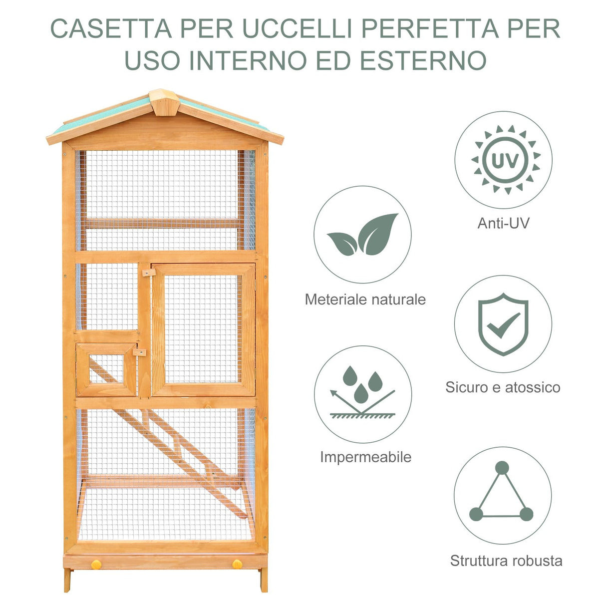 easycomfort easycomfort gabbia per uccellini da esterno in legno di pino voliera con 2 aperture e scaletta 68x63x165cm ean 8054144136561