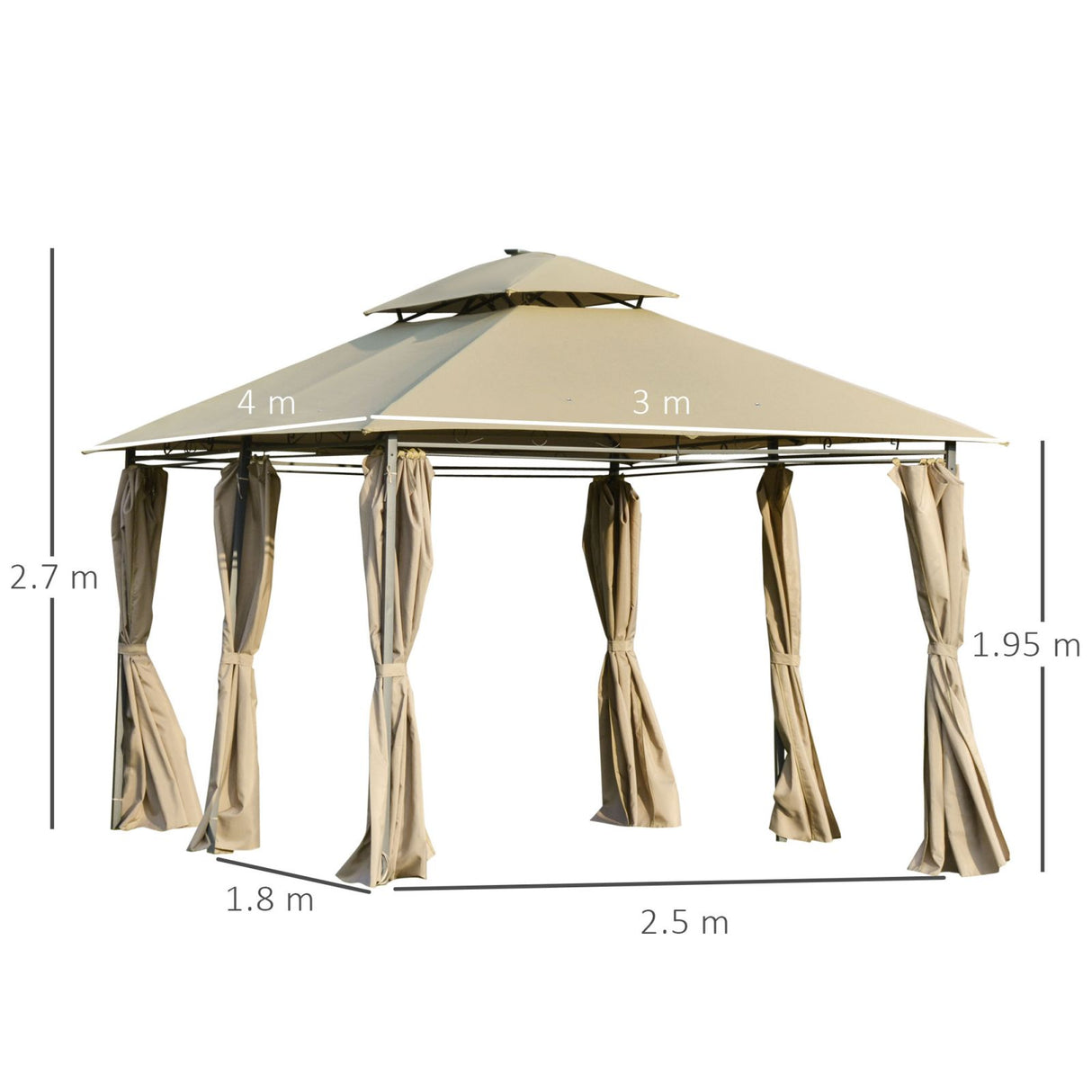 easycomfort easycomfort gazebo 3x4m in acciaio con pareti rimovibili pannelli solari e luci a led cachi