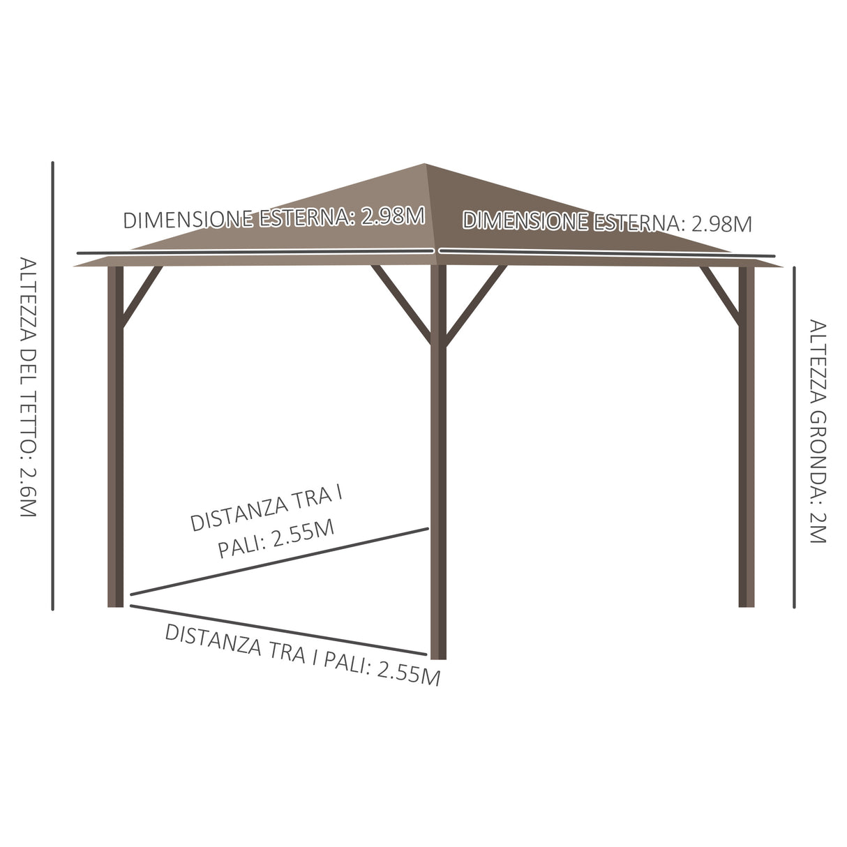 easycomfort easycomfort gazebo da giardino 3x3m in alluminio con zanzariera tende laterali e tetto rigido marrone