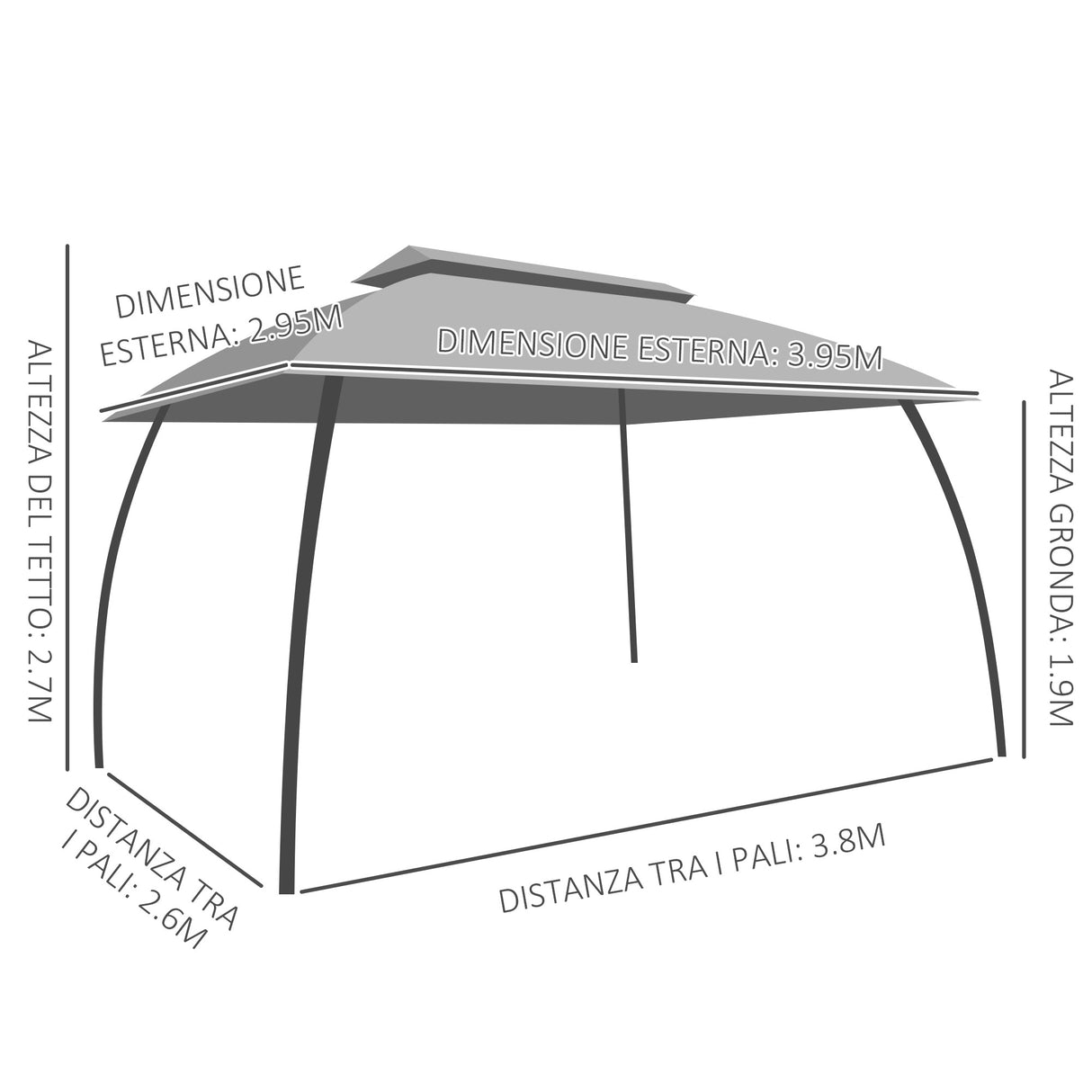 easycomfort easycomfort gazebo da giardino 4x3m con doppio tettuccio pareti in poliestere e struttura in acciaio grigio
