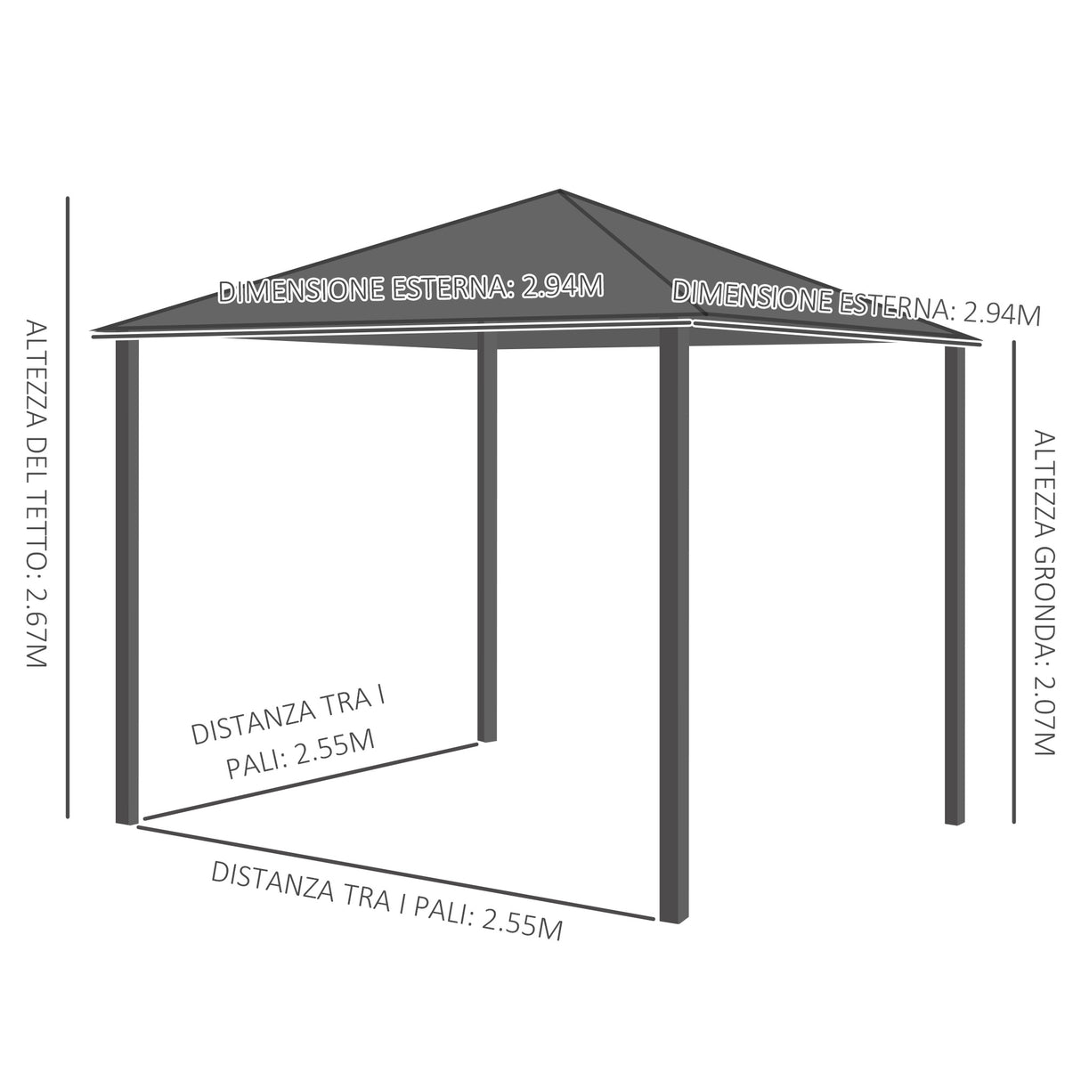 easycomfort easycomfort gazebo da giardino con tetto in policarbonato e struttura in alluminio 3x3m caffe