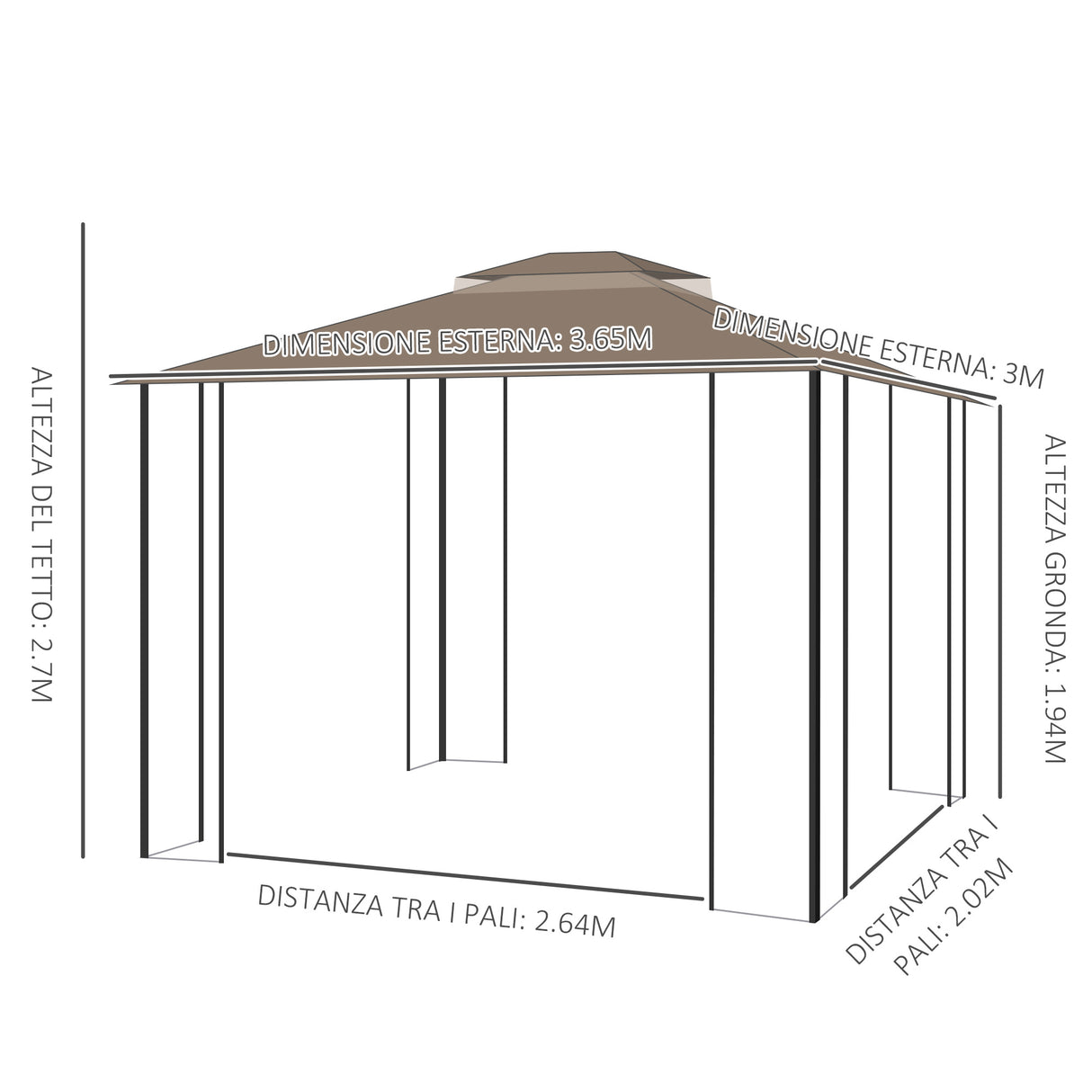 easycomfort easycomfort gazebo da giardino con zanzariera doppio tetto e struttura metallo 3 7x3m marrone e beige