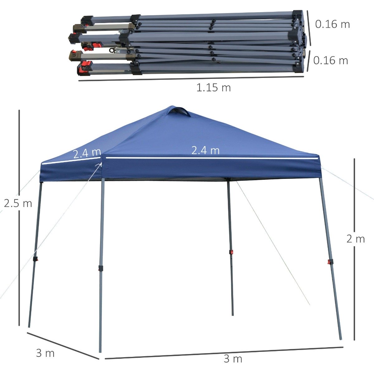 easycomfort easycomfort gazebo pieghevole 3x3m da giardino ed esterno in metallo e tessuto oxford blu con borsa da viaggio ean 8055776910895