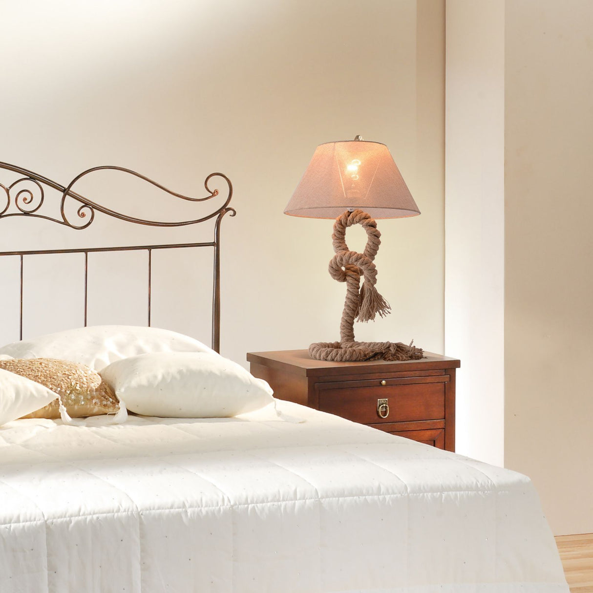 easycomfort easycomfort lampada da comodino abat jour in corda di canapa beige 40x40x65cm ean 8054144136202