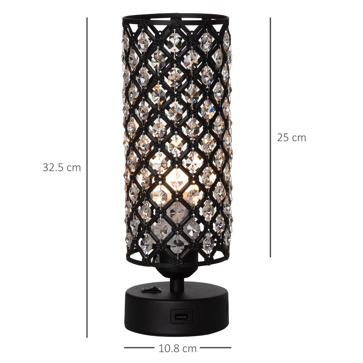 easycomfort easycomfort lampada da tavolo con paralume in cristallo e 2 porte usb luce regolabile 10 8x30cm nero