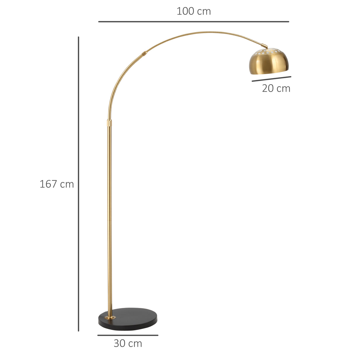 easycomfort easycomfort lampada da terra ad arco con paralume regolabile e base rotonda in acciaio 30x100x167cm oro e nero