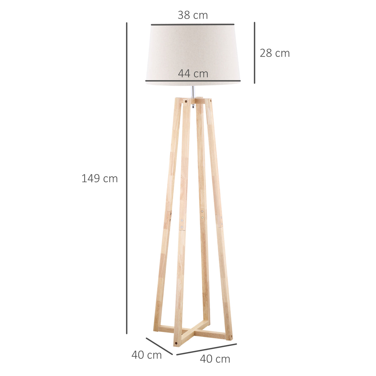 easycomfort easycomfort lampada da terra con base in legno e paralume in tessuto e27 40w 44x149cm biancolegno