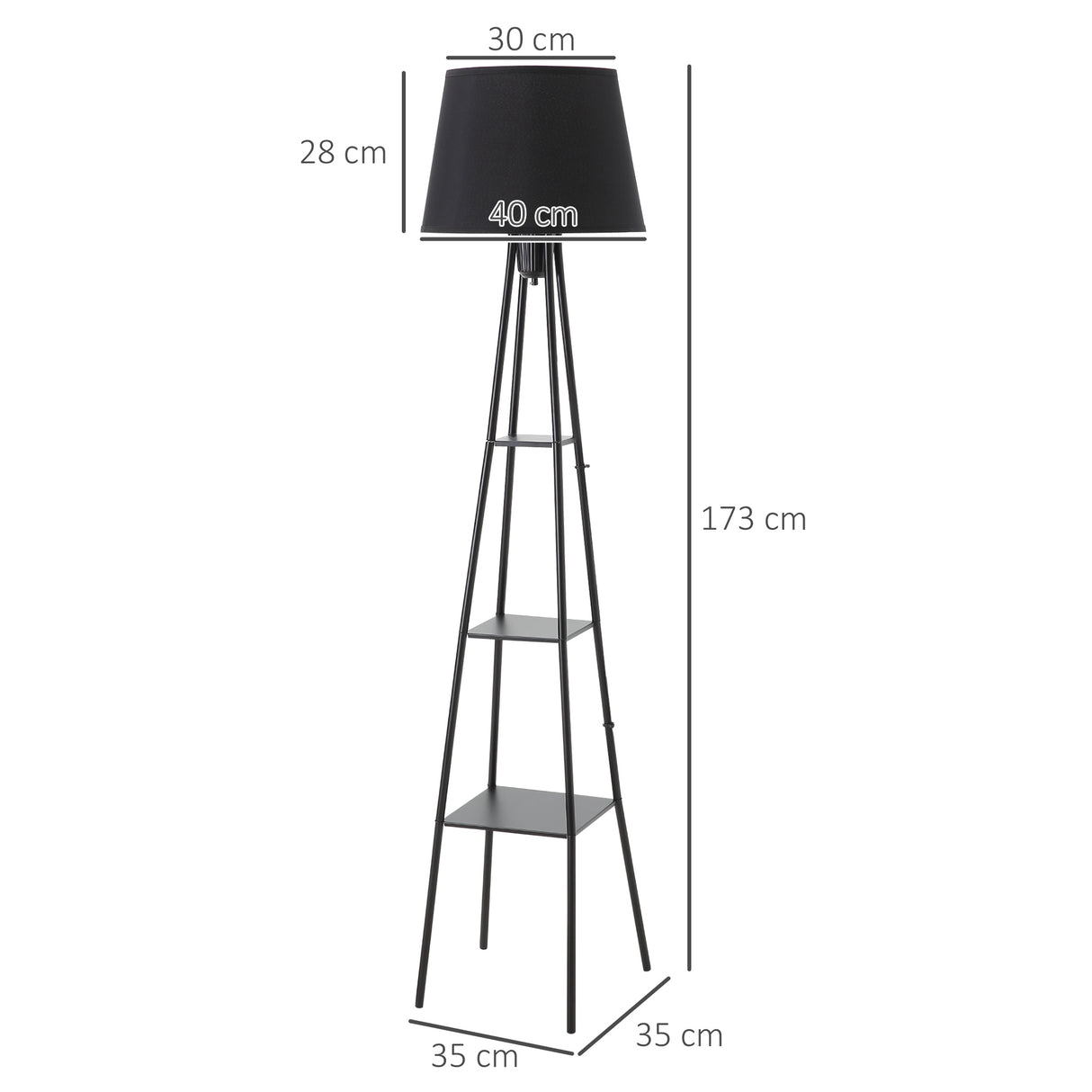 easycomfort easycomfort lampada da terra di design con 3 mensole e interruttore a pedale attacco e27 e struttura in metallo 35x35x173cm nero