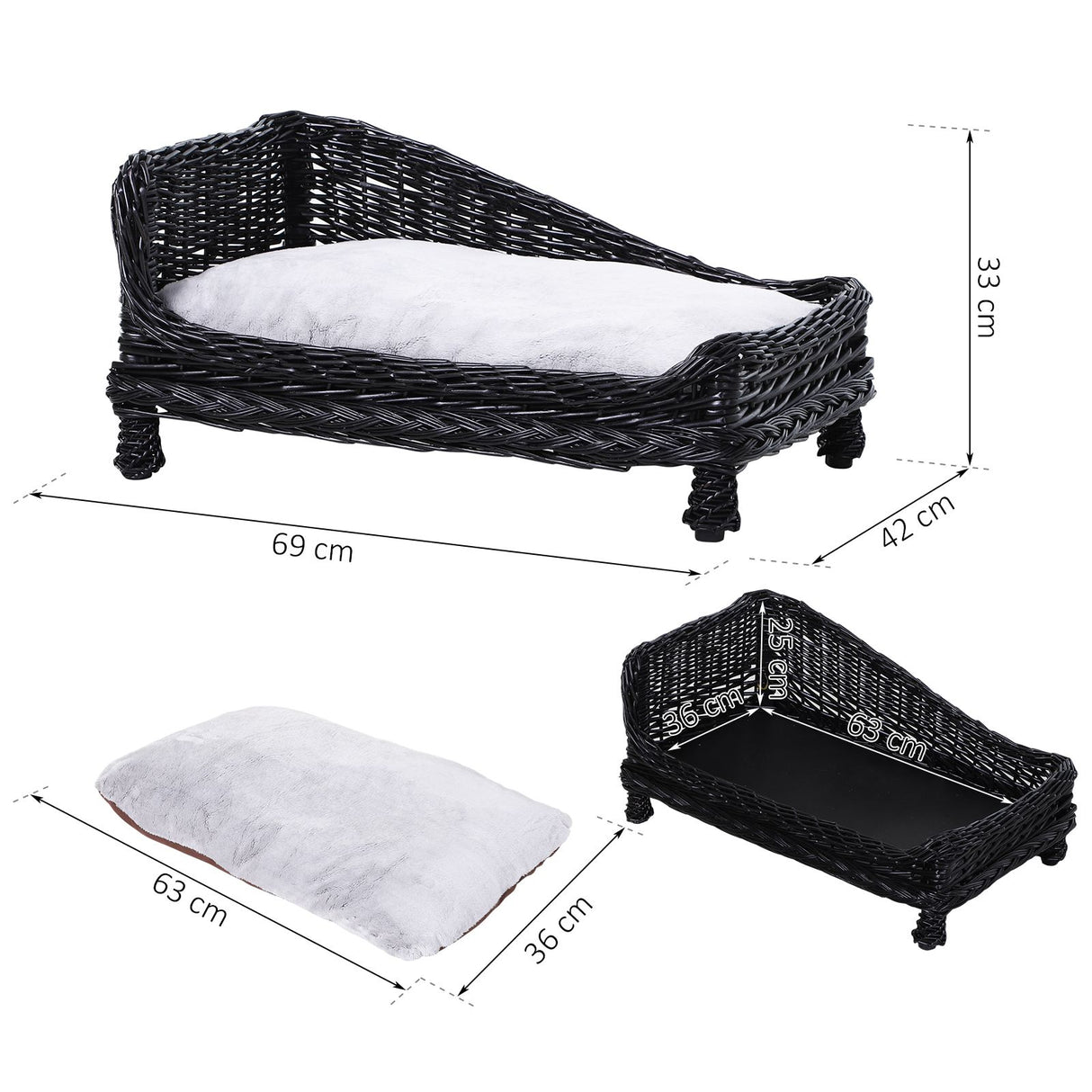 easycomfort easycomfort lettino per cani animali domestici chaise longue in vimini con cuscino nero ean 8054111845595