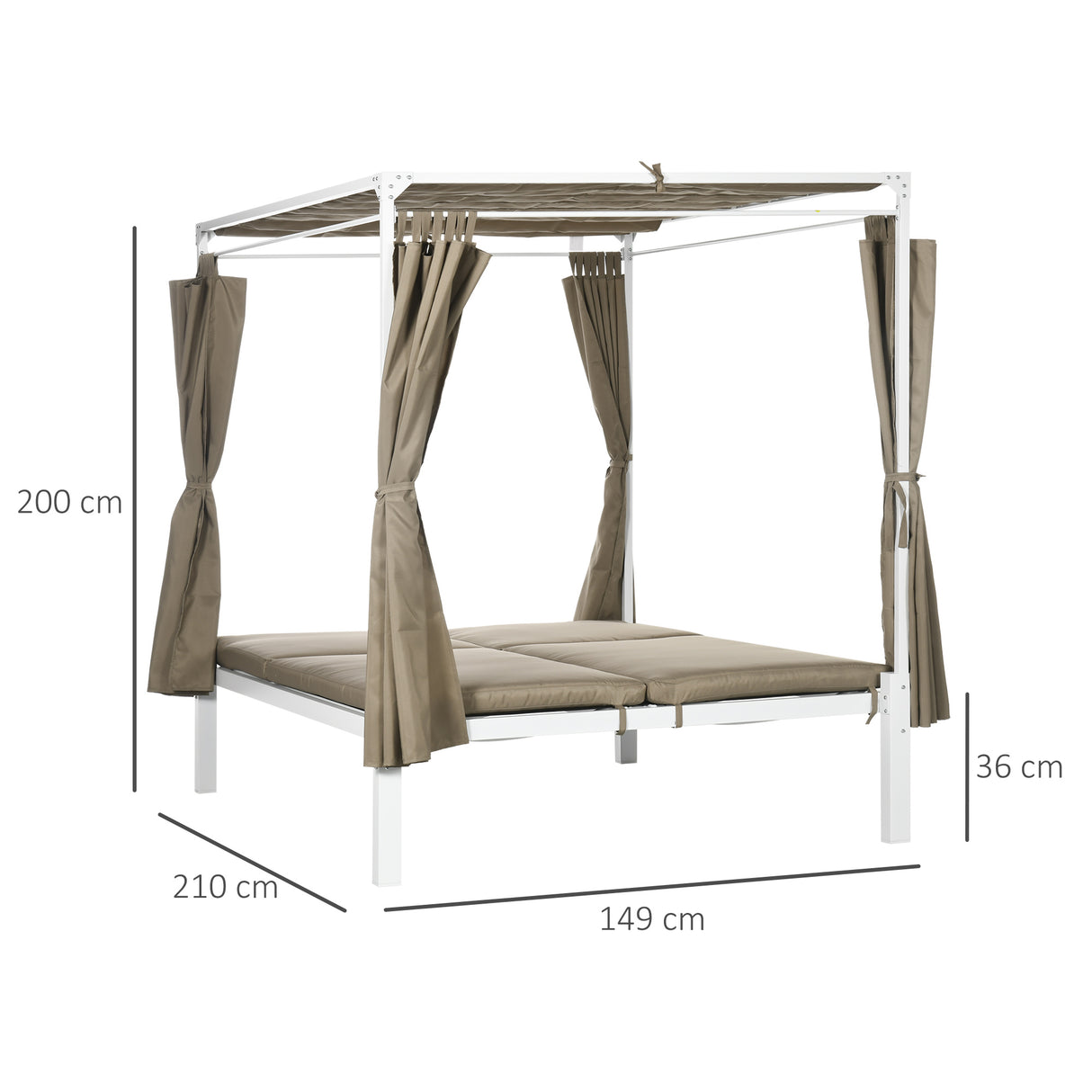 easycomfort easycomfort lettino prendisole 2 posti con tettuccio tende protettive e schienale regolabile 210x149x200 cm