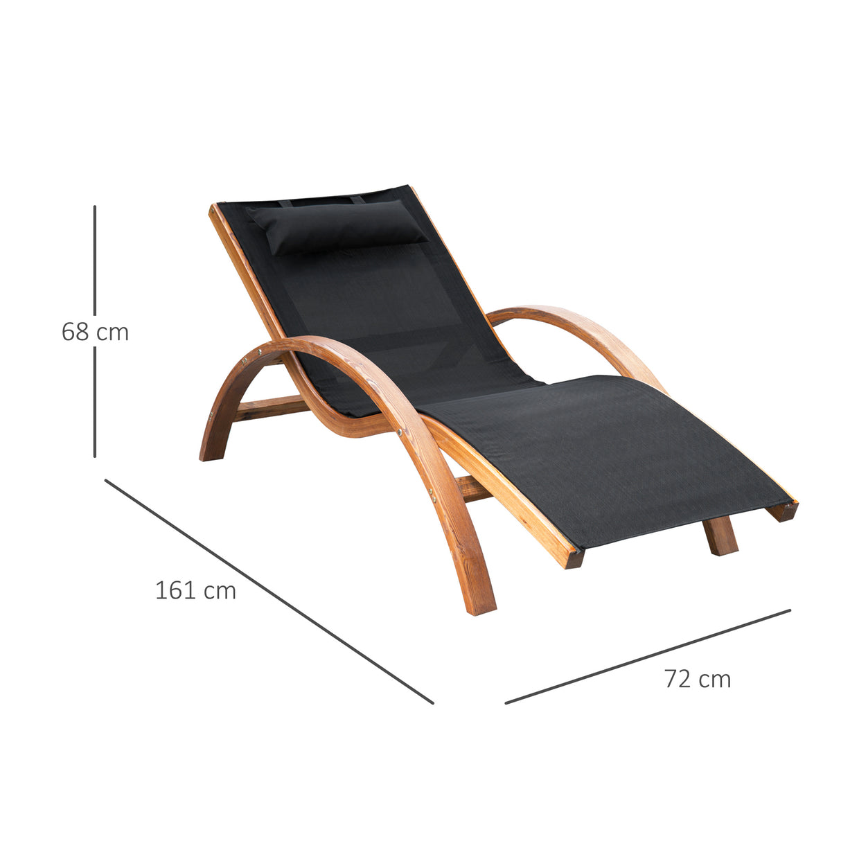 easycomfort easycomfort lettino prendisole chaise longue con poggiatesta in legno e tessuto a rete 165x72x86cm nerolegno