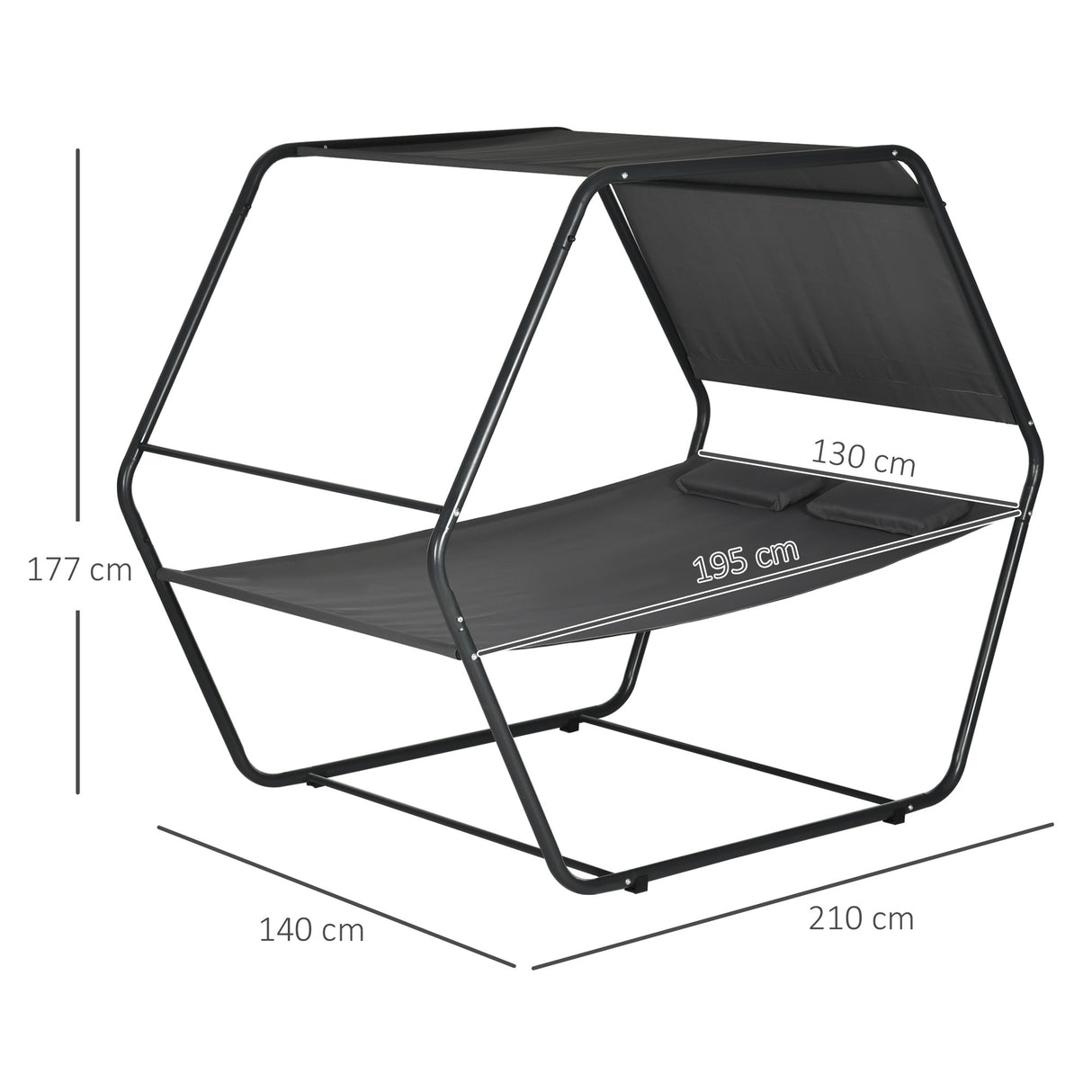 easycomfort easycomfort lettino prendisole reclinabile a 2 posti in acciaio con cuscino e tetto parasole 210x140x177 cm grigio