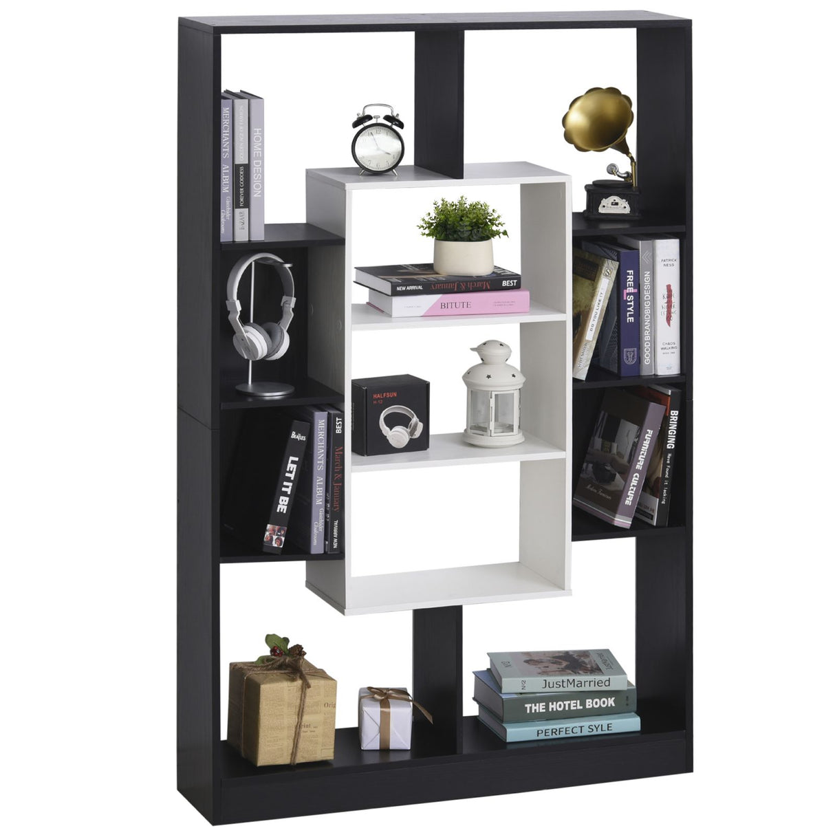 easycomfort easycomfort libreria a muro dal design moderno in legno bianco e nero 95 x 22 x 150cm ean 8054144130972