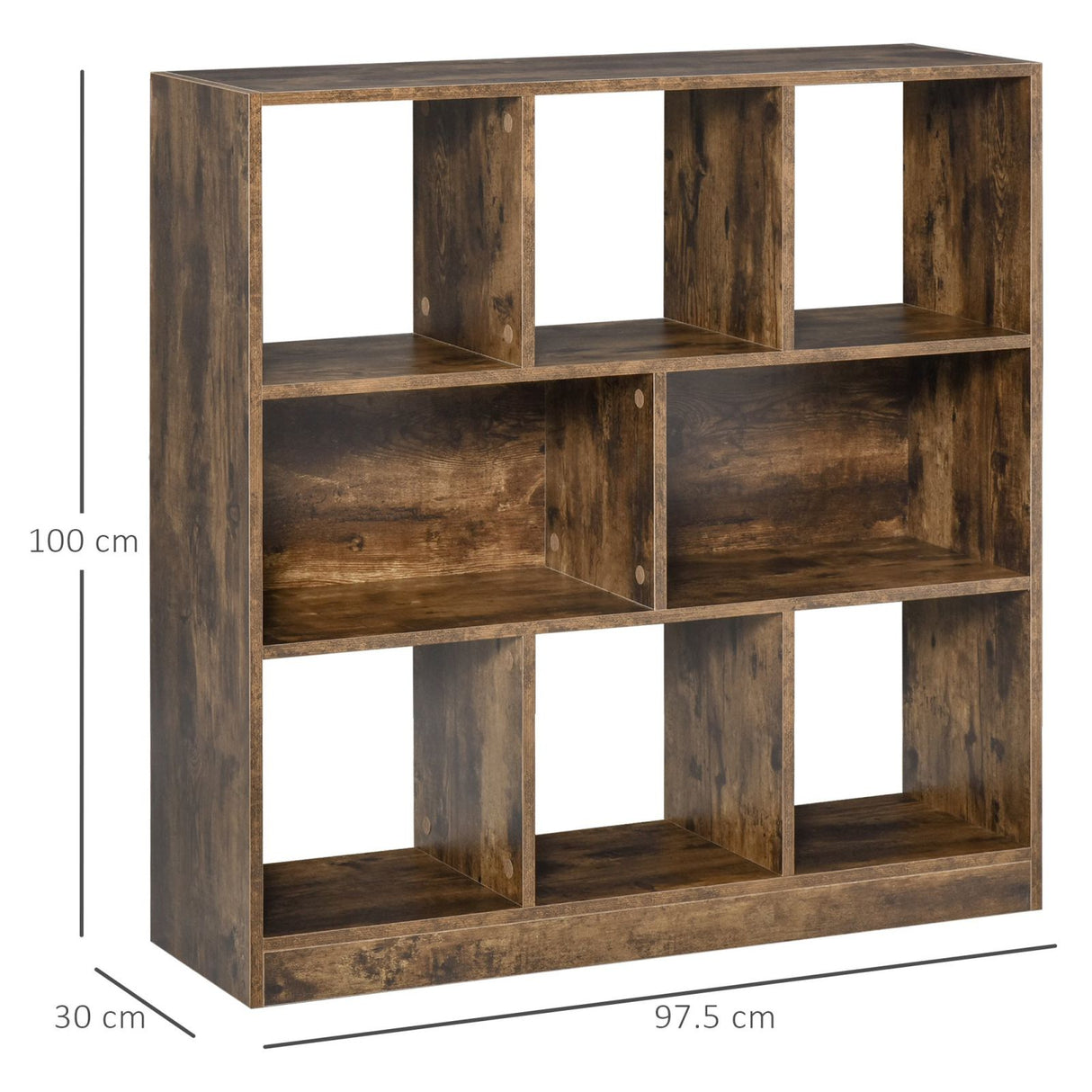 easycomfort easycomfort libreria moderna a 3 ripiani con 8 vani 97 5x30x100cm marrone rustico