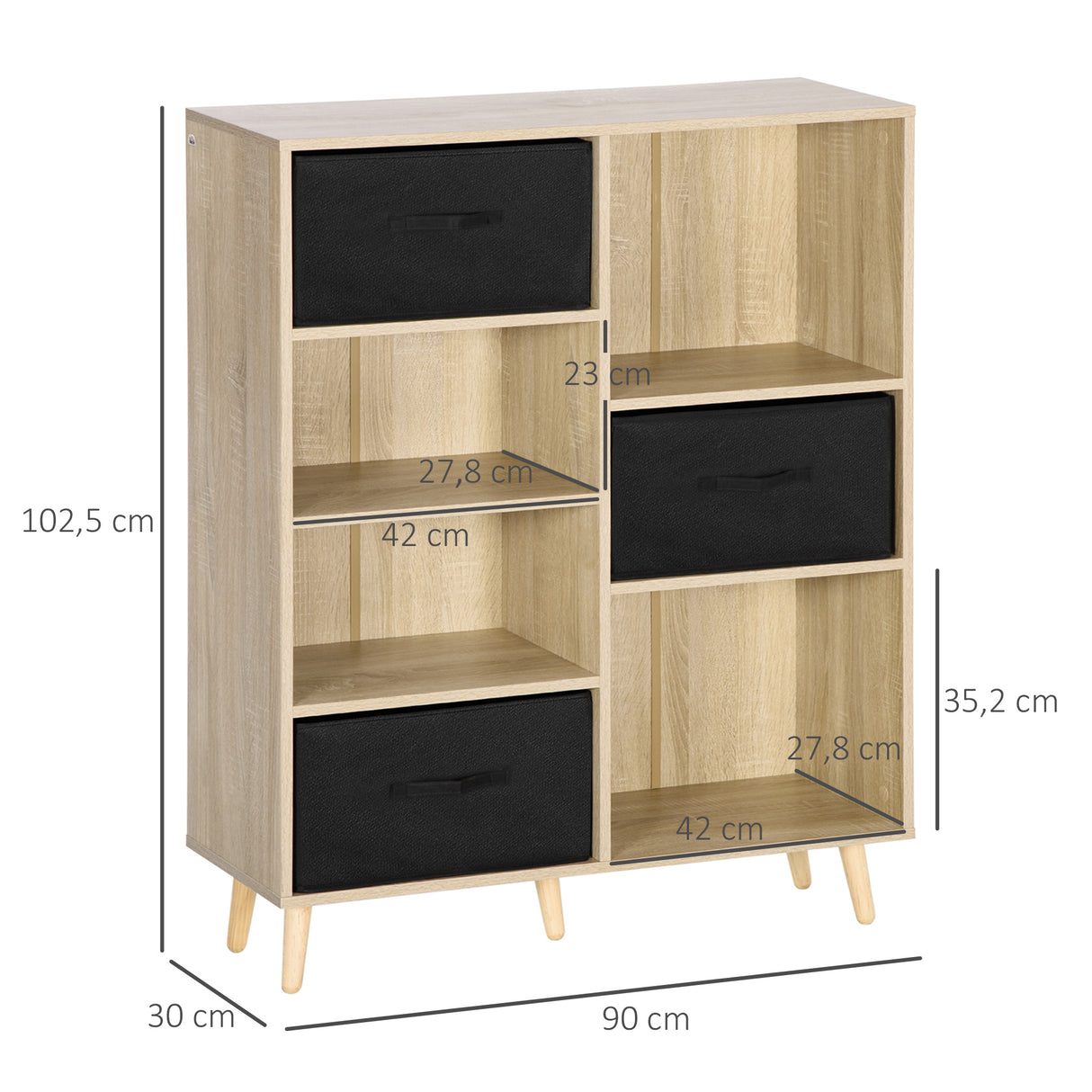 easycomfort easycomfort libreria scaffale a 7 vani con 3 cassetti rimovibili e pieghevoli 90x30x102 5cm legno