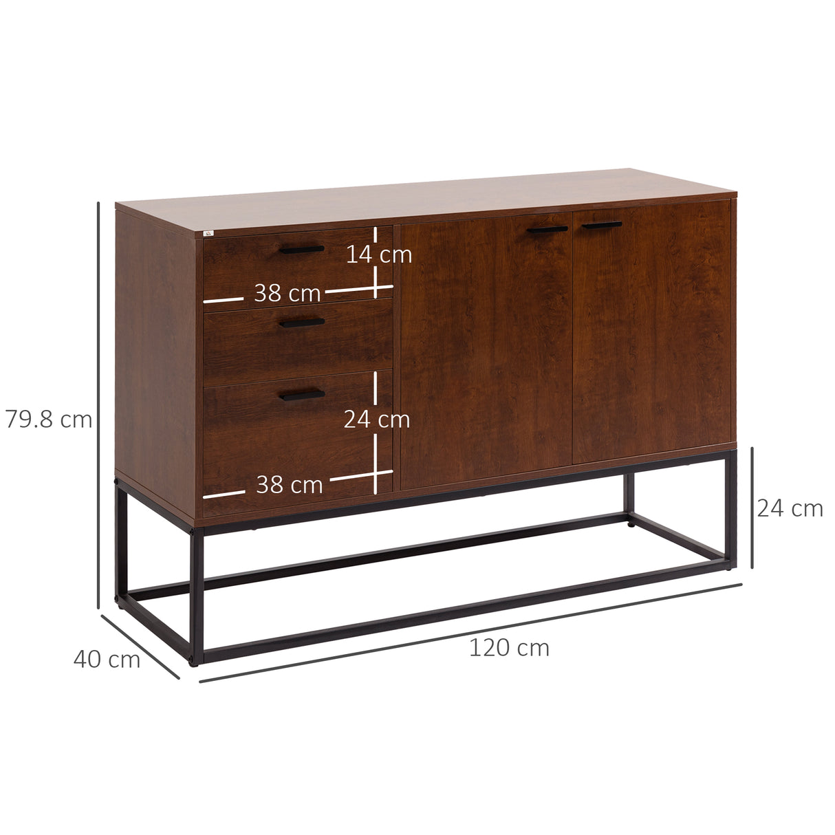 easycomfort easycomfort mobile buffet stile industriale con armadietto 2 ante e 3 cassetti 120x40x83cm marrone