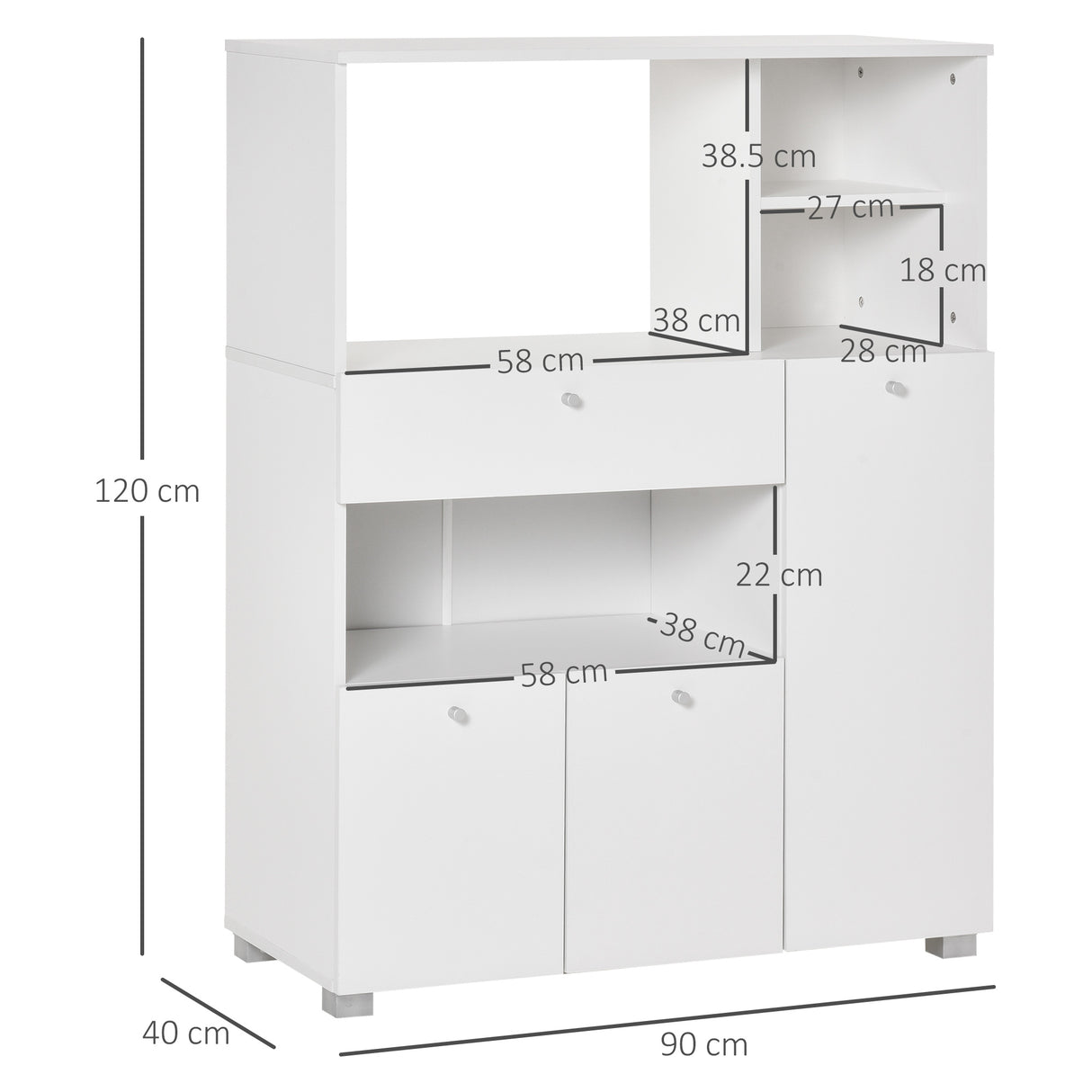 easycomfort easycomfort mobile credenza per cucina con armadietti mensole e cassetto in legno 90x40x120cm bianco