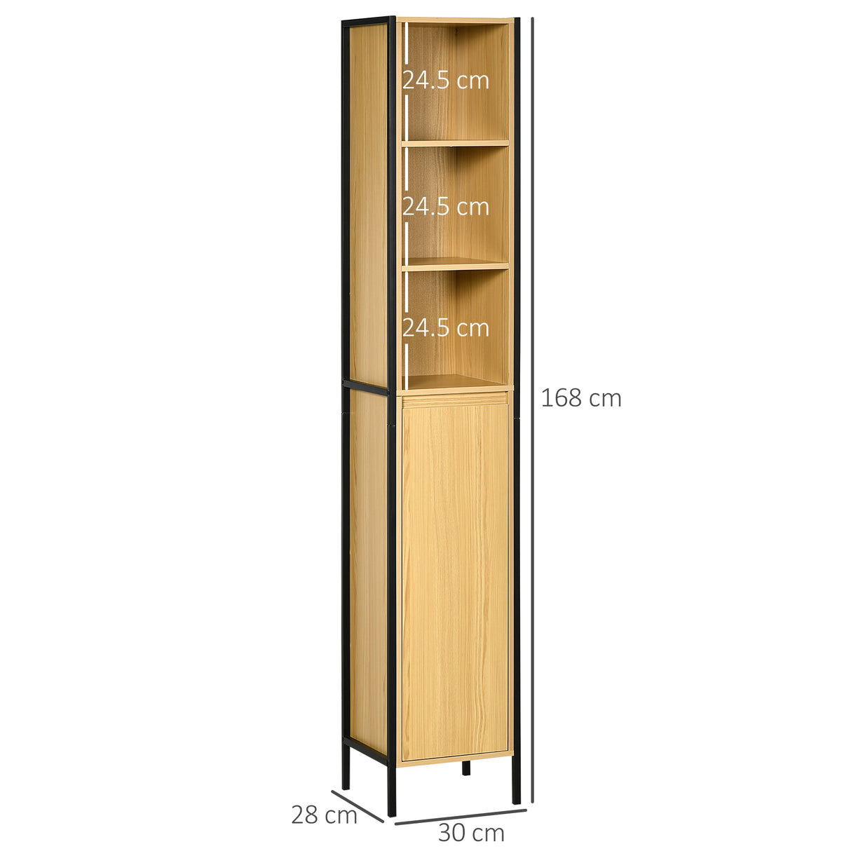 easycomfort easycomfort mobile da bagno alto in truciolato e acciaio colonna bagno con 3 ripiani aperti e un armadietto 30x28x168 cm