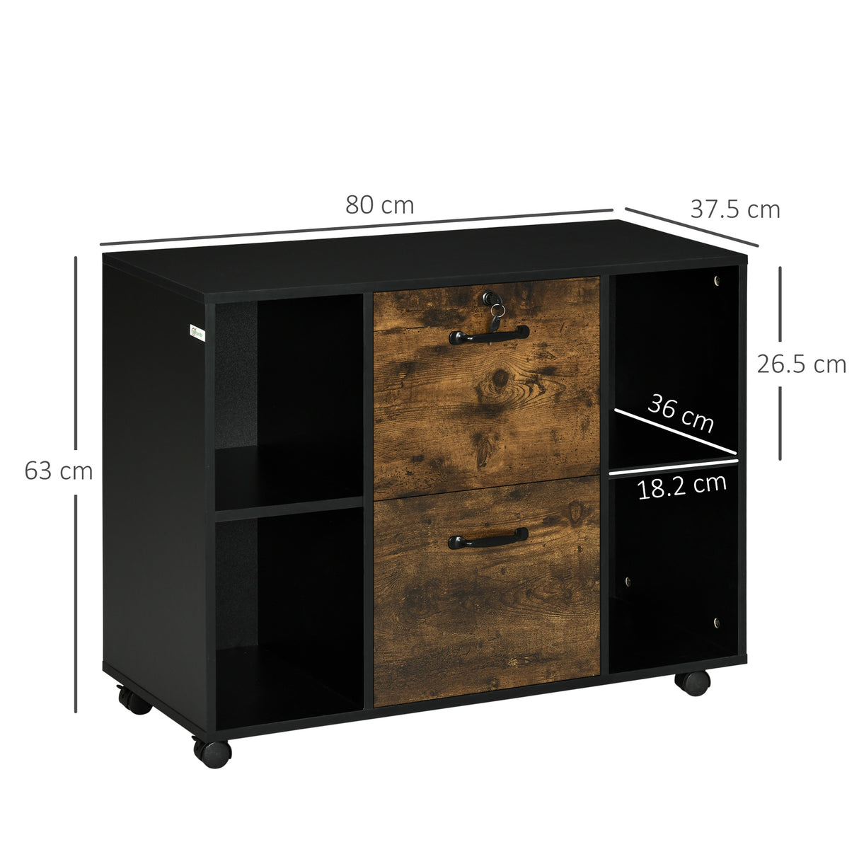 easycomfort easycomfort mobile da ufficio 2 cassetti porta documenti e ripiani ruote con blocco 80x40x66cm marrone rustico