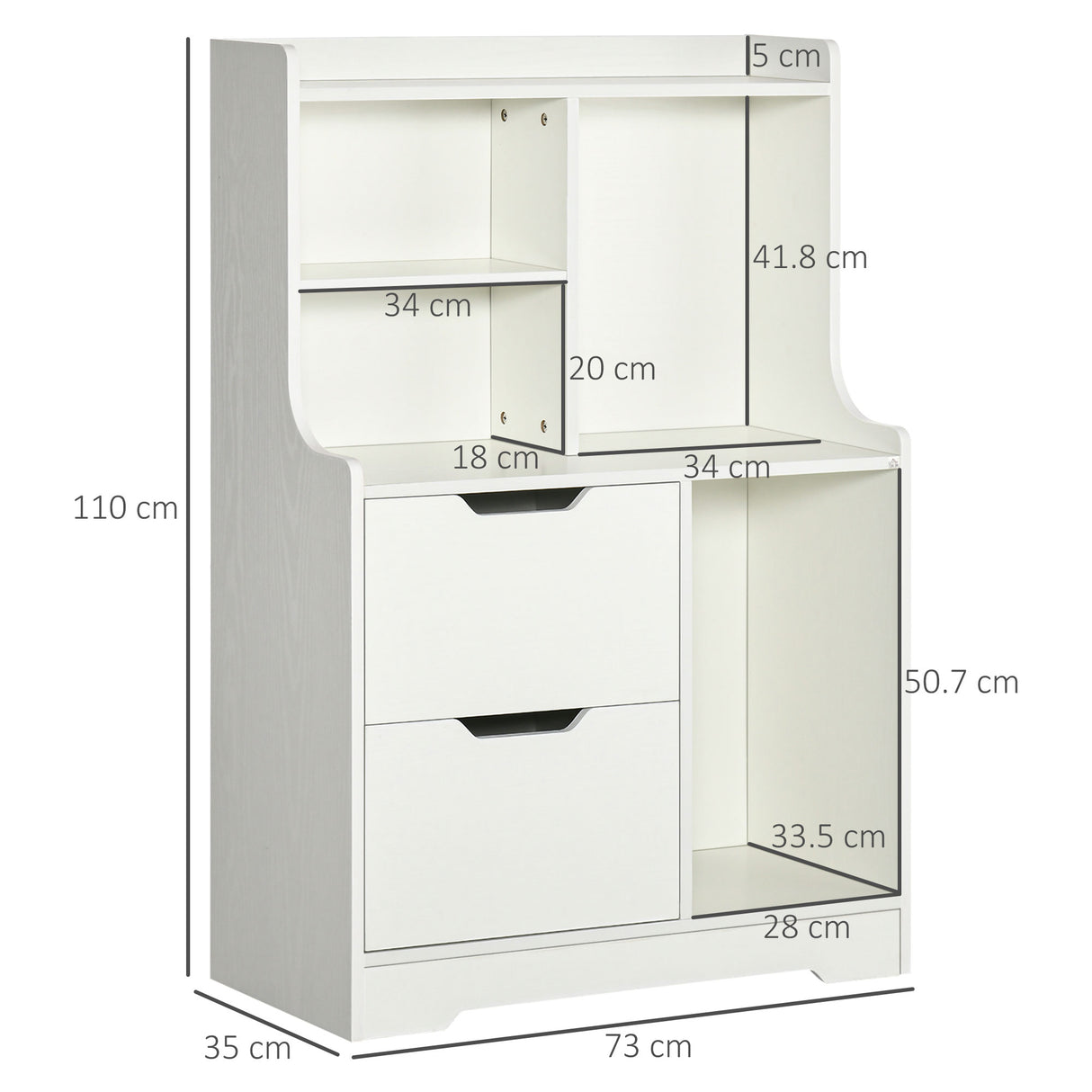 easycomfort easycomfort mobile dispensa in mdf con 2 cassetti e ripiani aperti per soggiorno ingresso e cucina 73x35x110 cm bianco