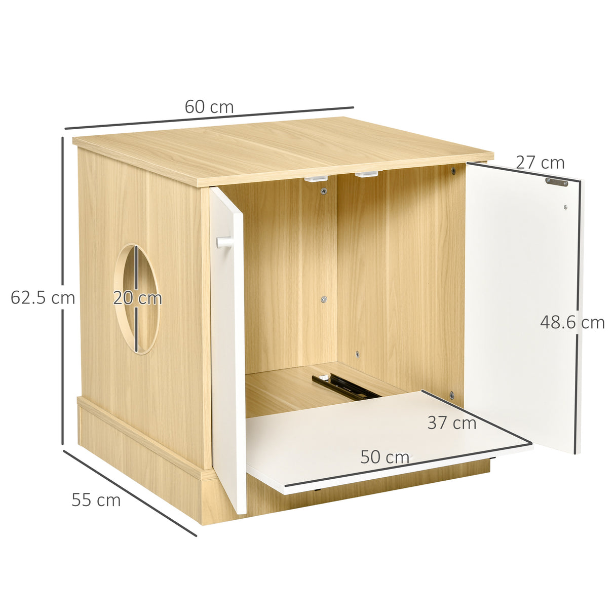 easycomfort easycomfort mobile lettiera per gatti con 2 ante e ripiano interno estraibile in legno 60x55x62 5cm legnobianco