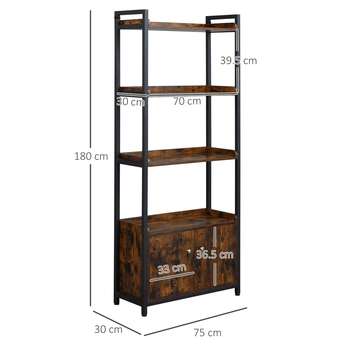 easycomfort easycomfort mobile libreria 4 ripiani con armadietto a 2 ante libreria scaffale in stile industriale per casa e ufficio 75x30x180cm marrone
