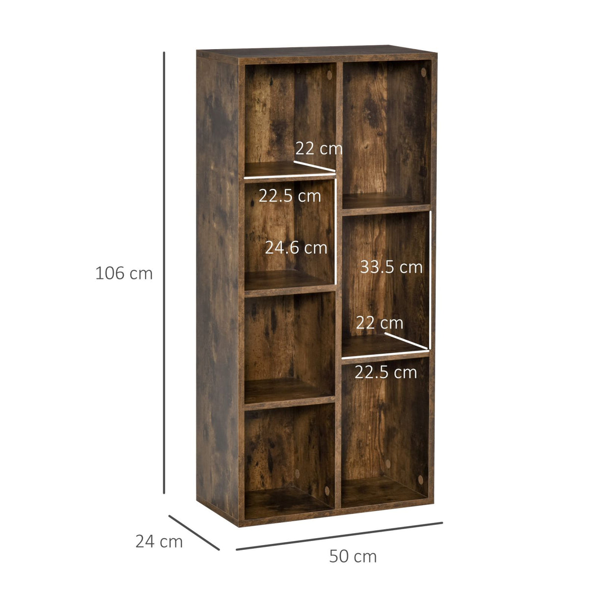 easycomfort easycomfort mobile libreria a 7 cubi di diverse dimensioni in mdf 50x24x106cm marrone rustico
