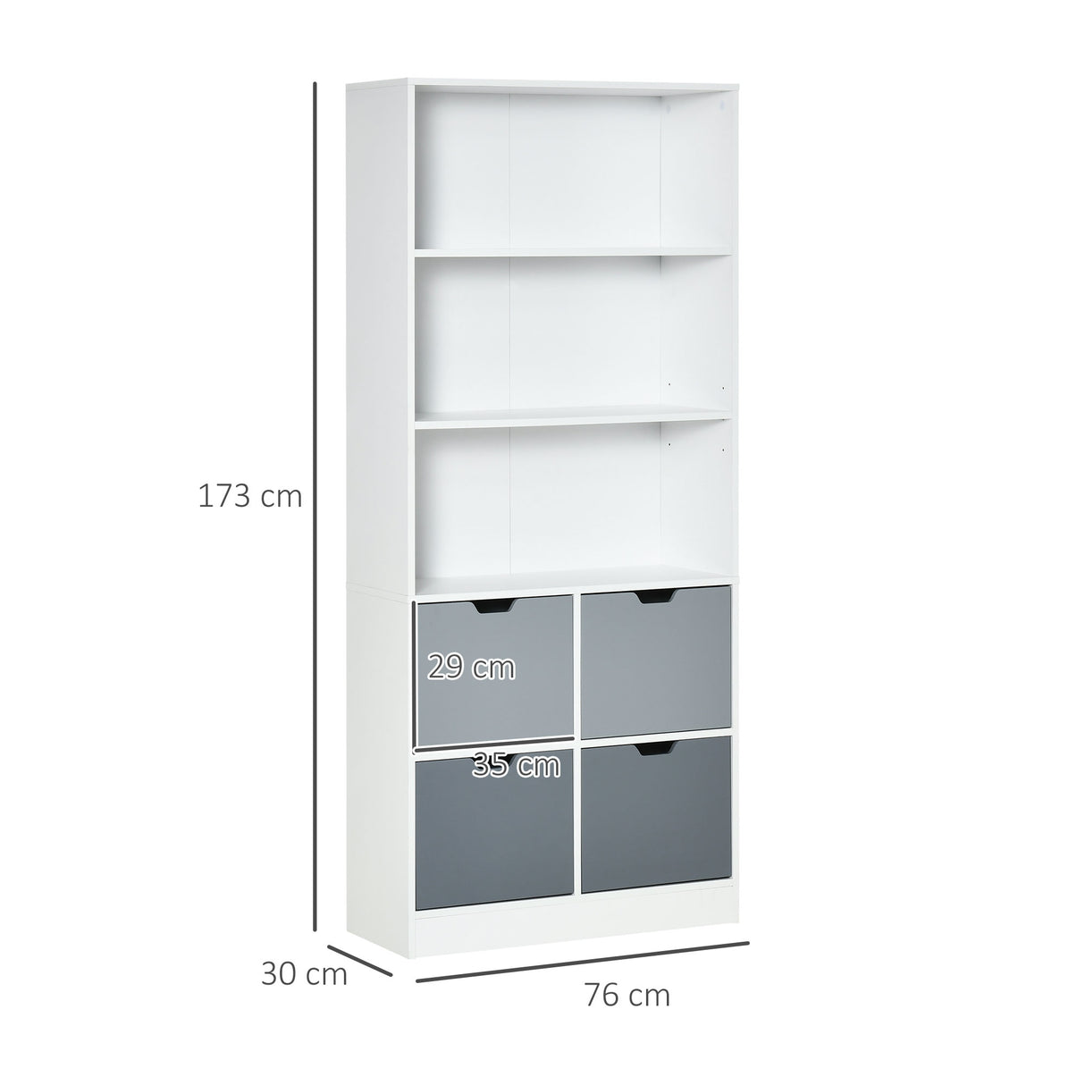 easycomfort easycomfort mobile libreria con 4 cassetti e 3 ripiani per casa e ufficio in mdf e truciolato 76x30x173cm