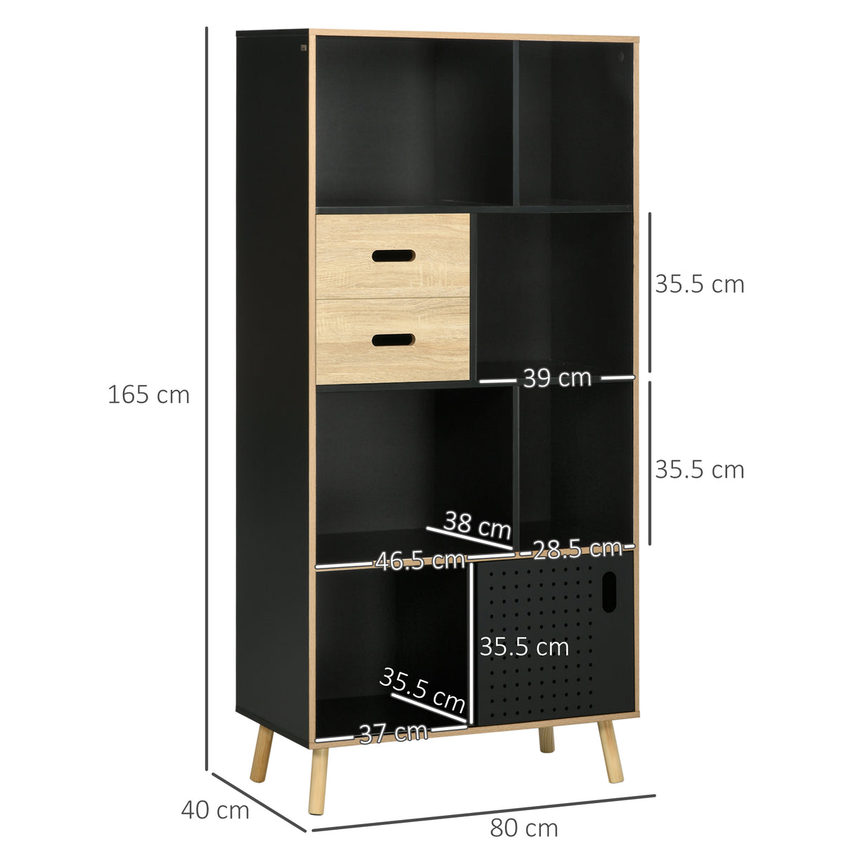 easycomfort easycomfort mobile libreria moderna in mdf e truciolato con 2 cassetti e 7 ripiani aperti 80x40x165 cm