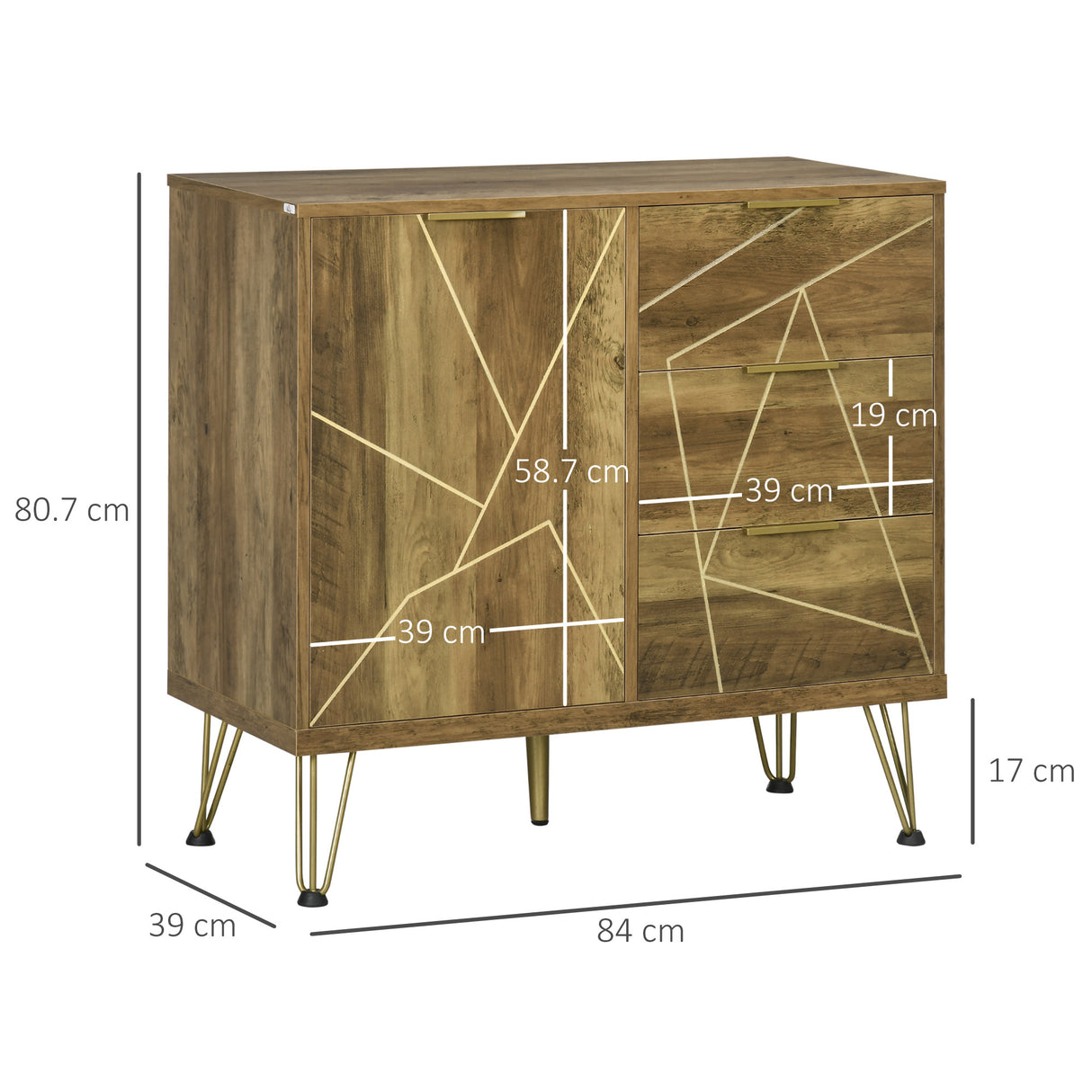 easycomfort easycomfort mobile multiuso con armadietto e 3 cassetti in legno e acciaio 84x39x80 7cm bronzo