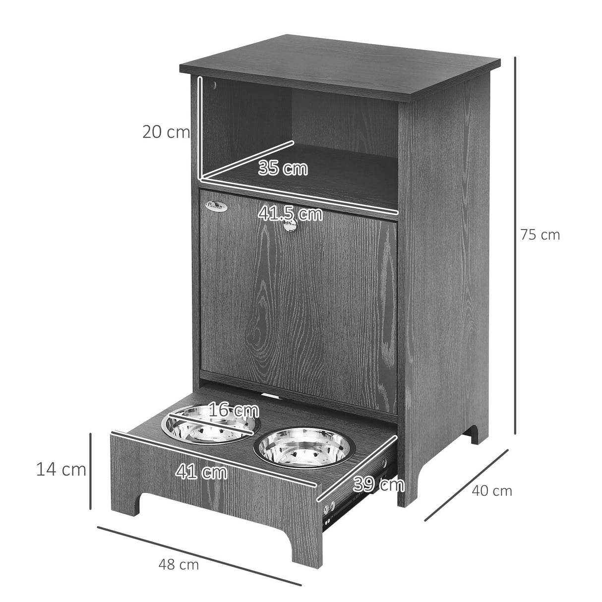 easycomfort easycomfort mobile multiuso con ciotole per cani e gatti in acciaio mobiletto in legno con anta e vano aperto grigio